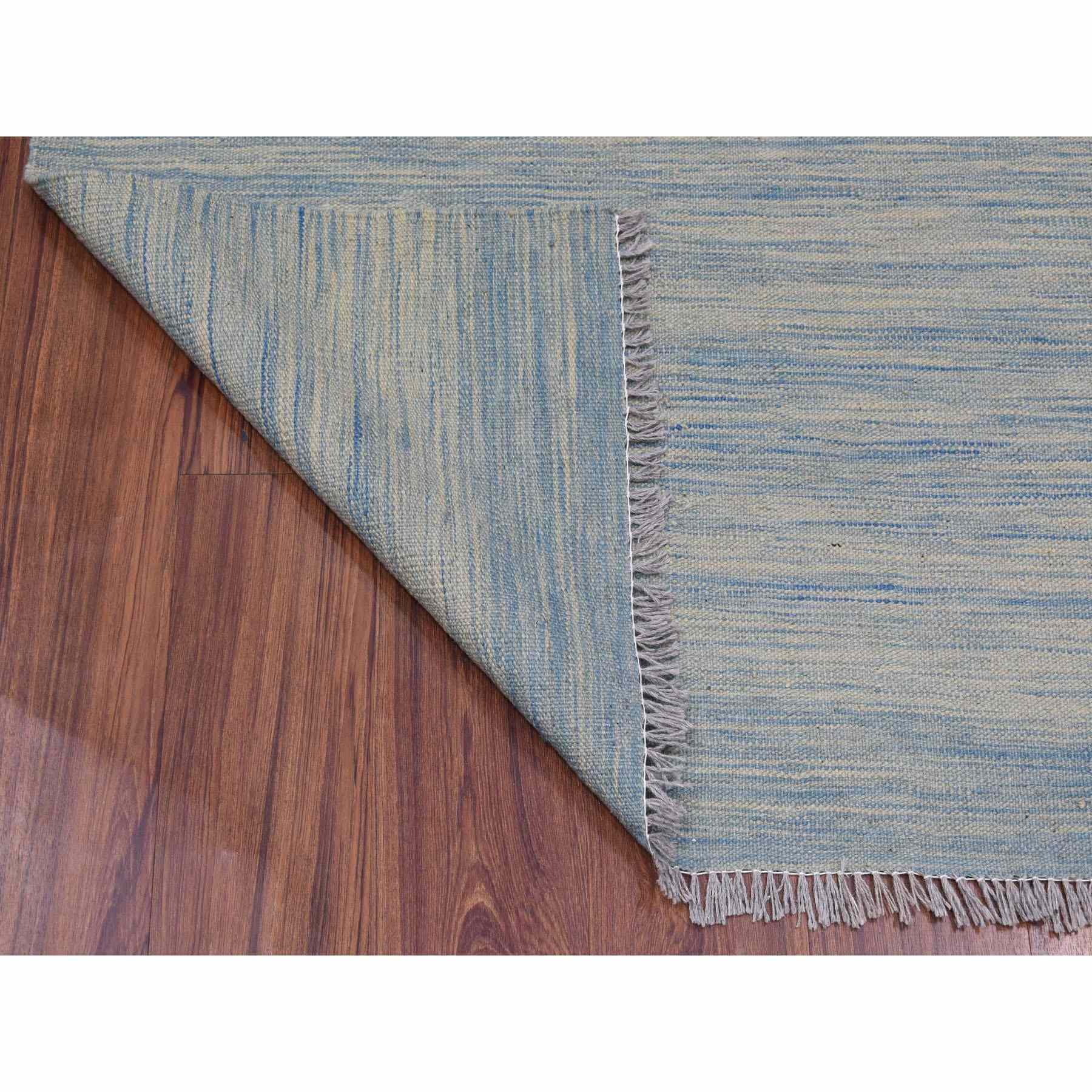 3-2 x6-6  Aquamarine Shades Reversible Kilim Pure Wool Hand Woven Runner Oriental Rug 