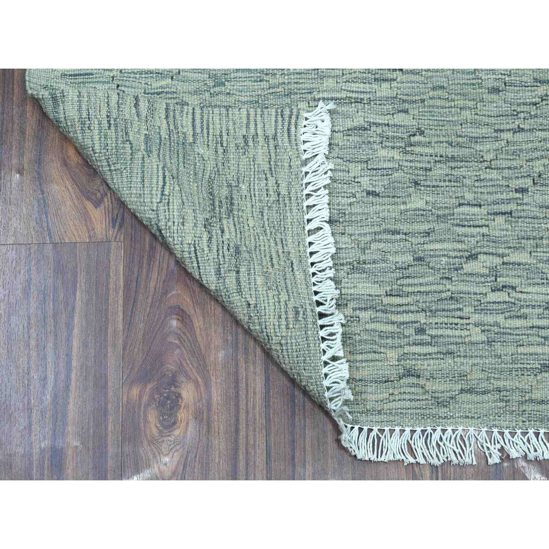 2-2 x6-3   Light Green Shades Reversible Kilim Pure Wool Hand Woven Runner Oriental Rug 
