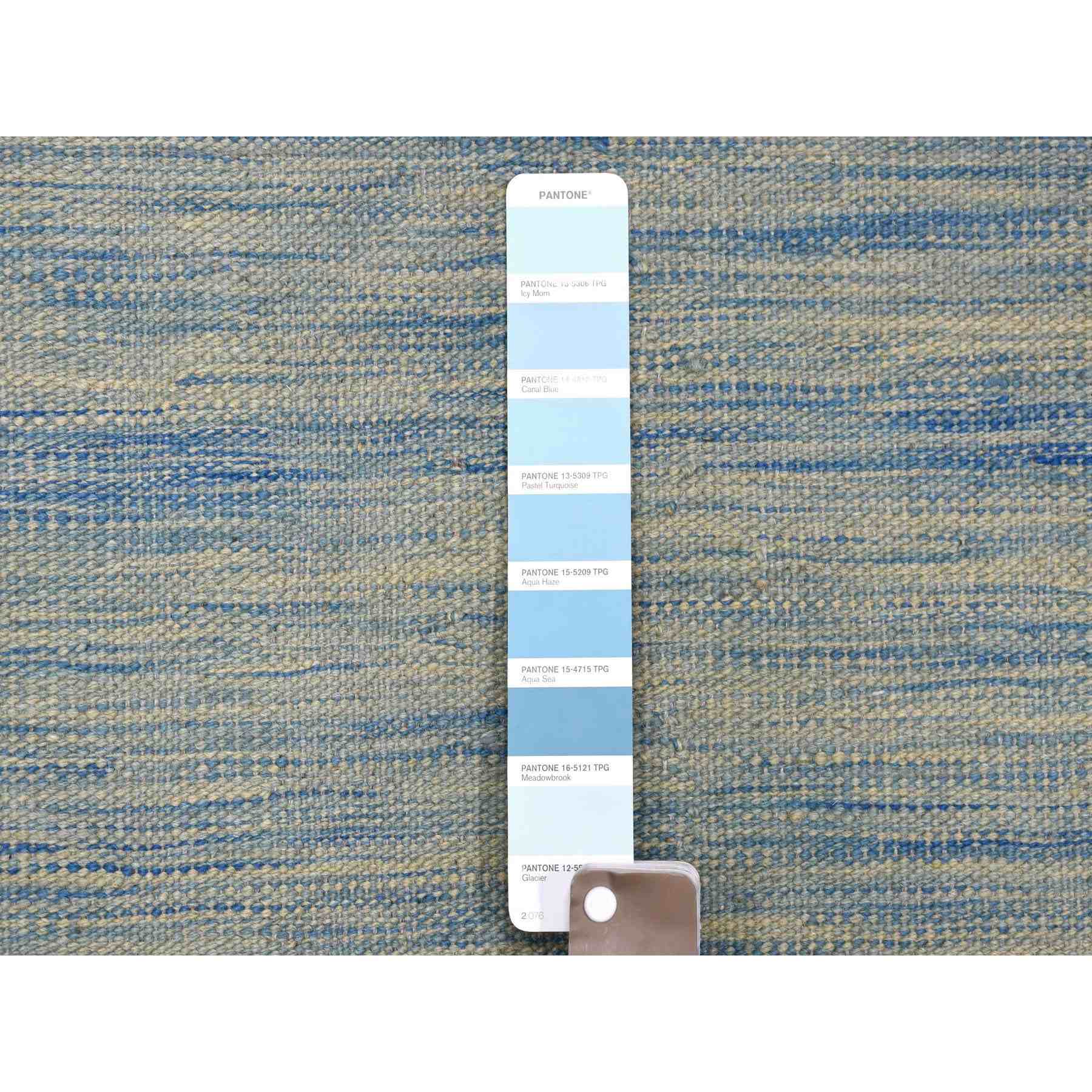 3-2 x6-5  Aquamarine Shades Reversible Kilim Pure Wool Hand Woven Runner Oriental Rug 