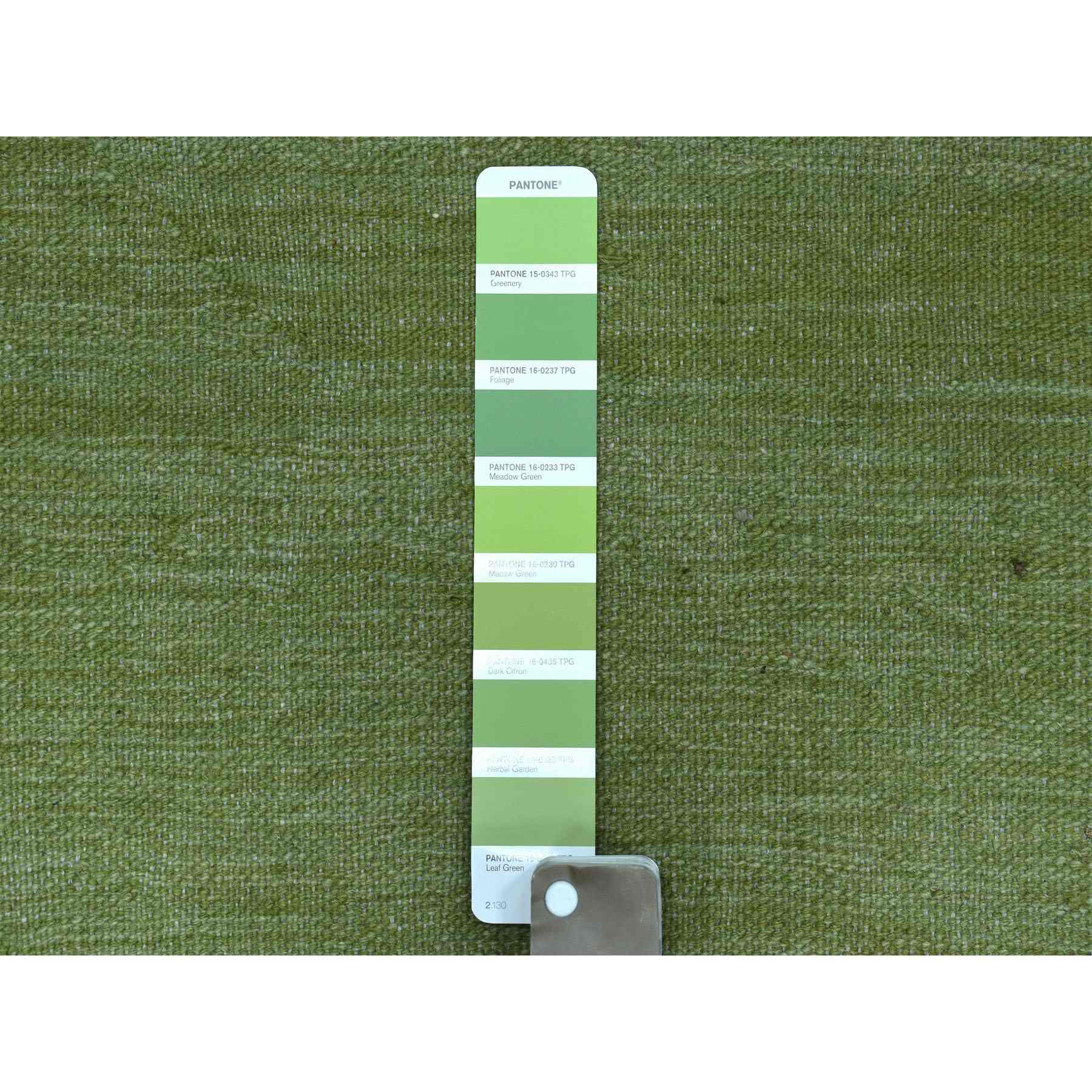 2-7 x13- Soft Green Shades Reversible Kilim Pure Wool Hand Woven Runner Oriental Rug 