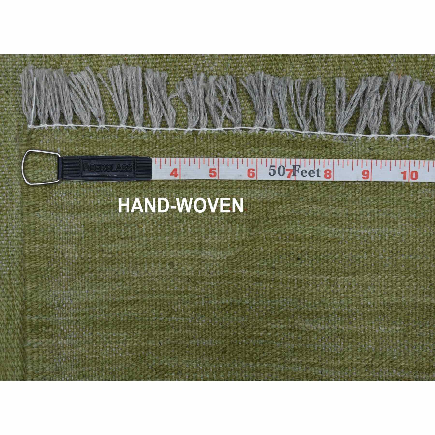 2-7 x13- Soft Green Shades Reversible Kilim Pure Wool Hand Woven Runner Oriental Rug 