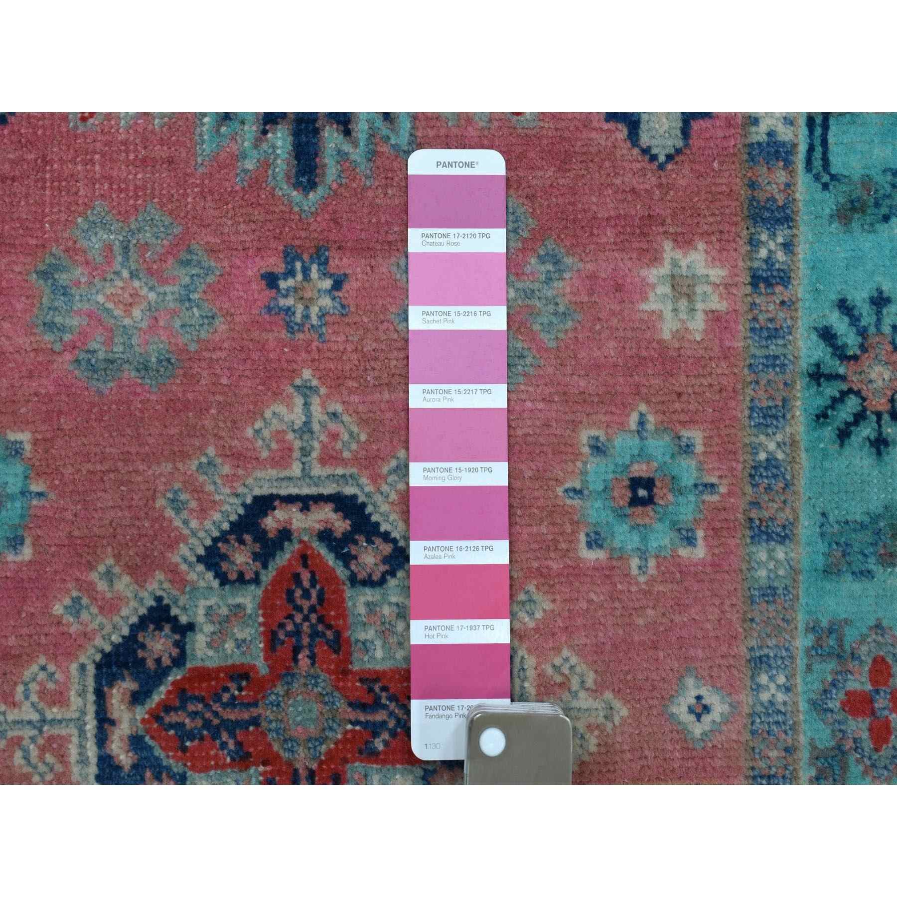 2-1 x3- Colorful Pink Fusion Kazak Pure Wool Geometric Design Hand Knotted Oriental Rug 