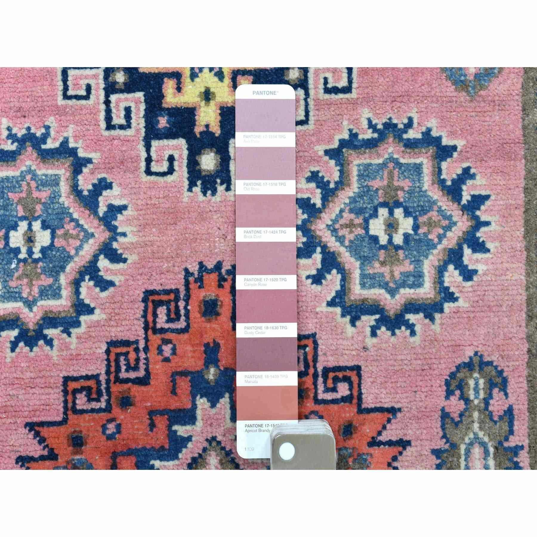 2-7 x8- Colorful Pink Fusion Kazak Pure Wool Geometric Design Runner Hand Knotted Oriental Rug 