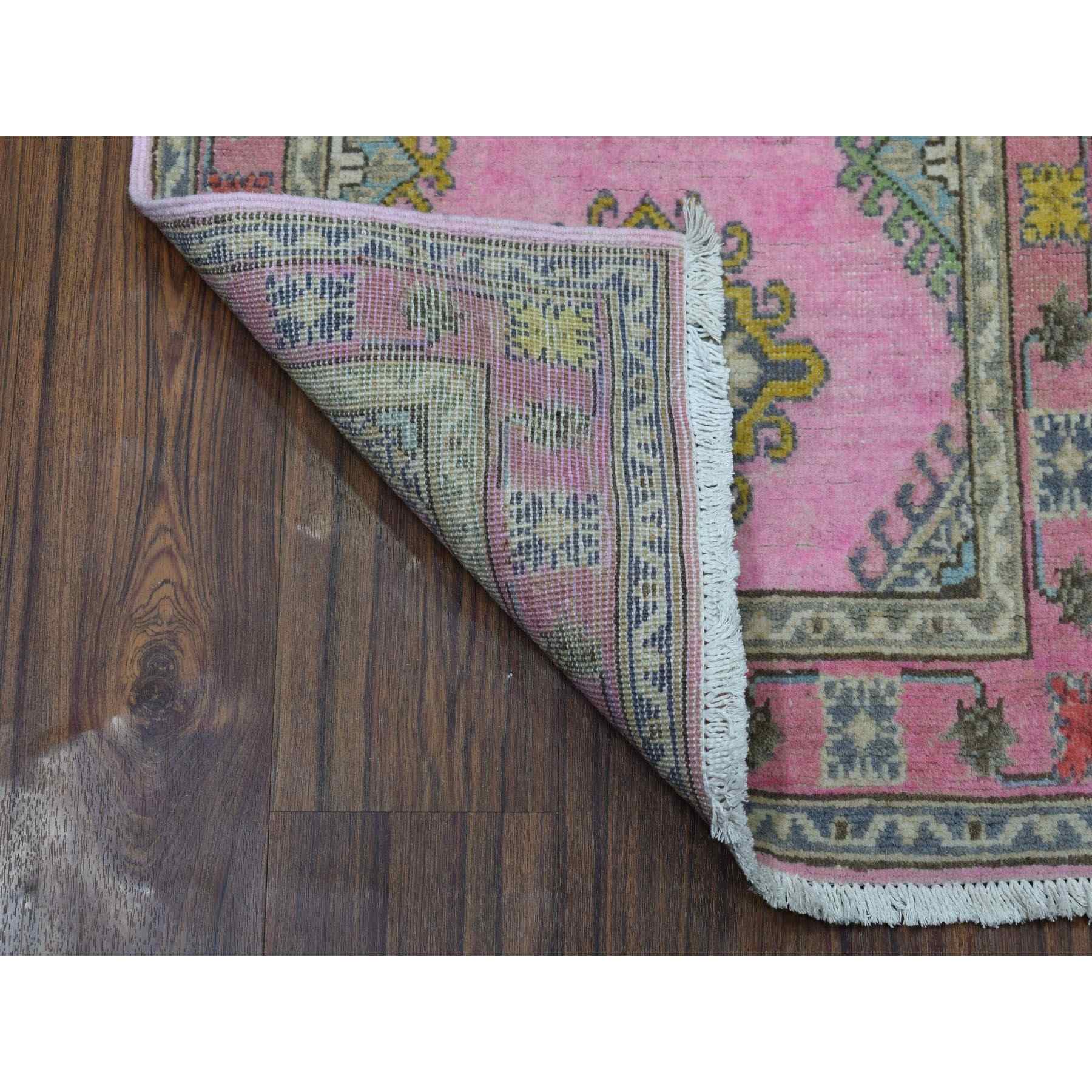 2-x6-1  Colorful Pink Fusion Kazak Pure Wool Geometric Design Runner Hand Knotted Oriental Rug 