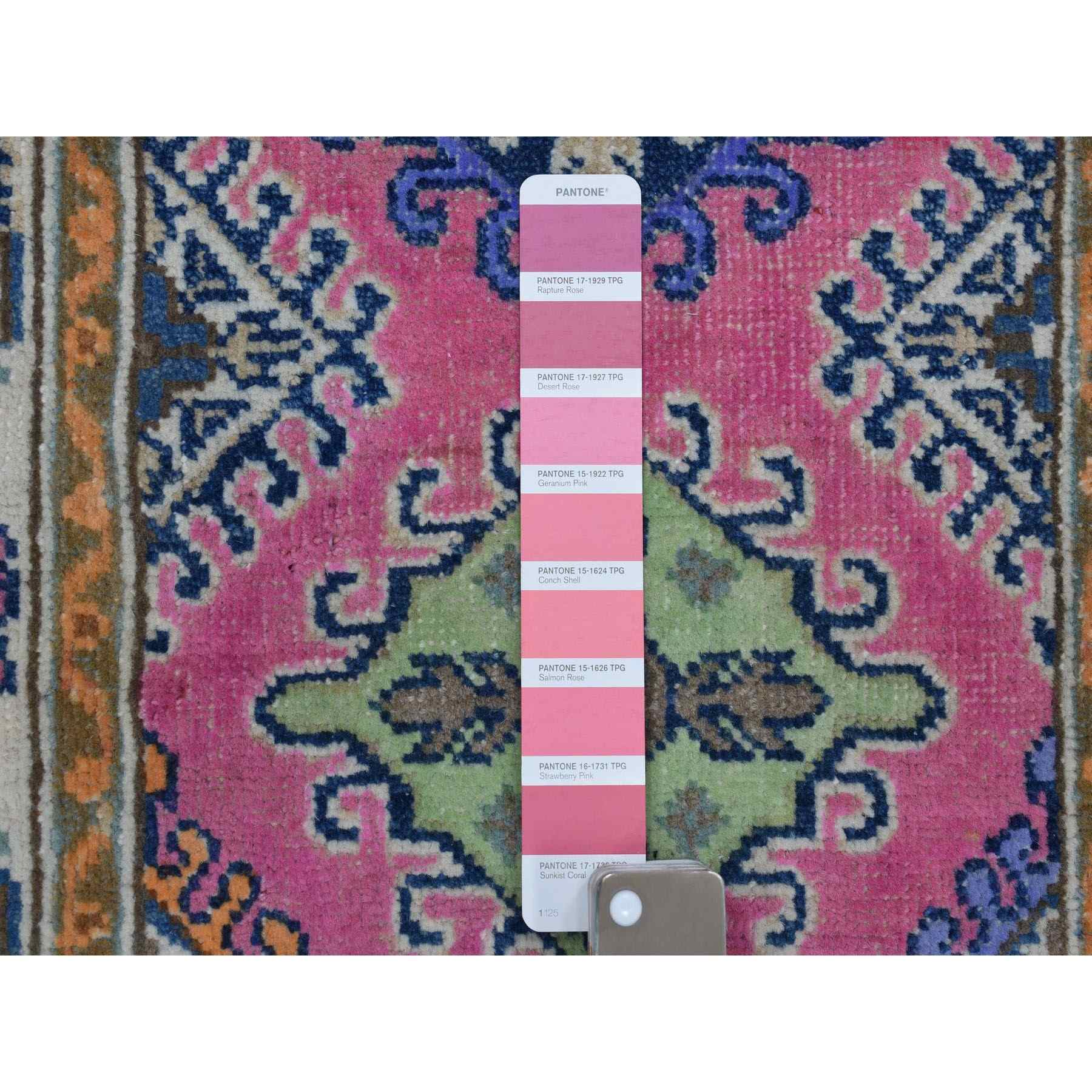 2-x6-4  Colorful Pink Fusion Kazak Pure Wool Geometric Design Runner Hand Knotted Oriental Rug 