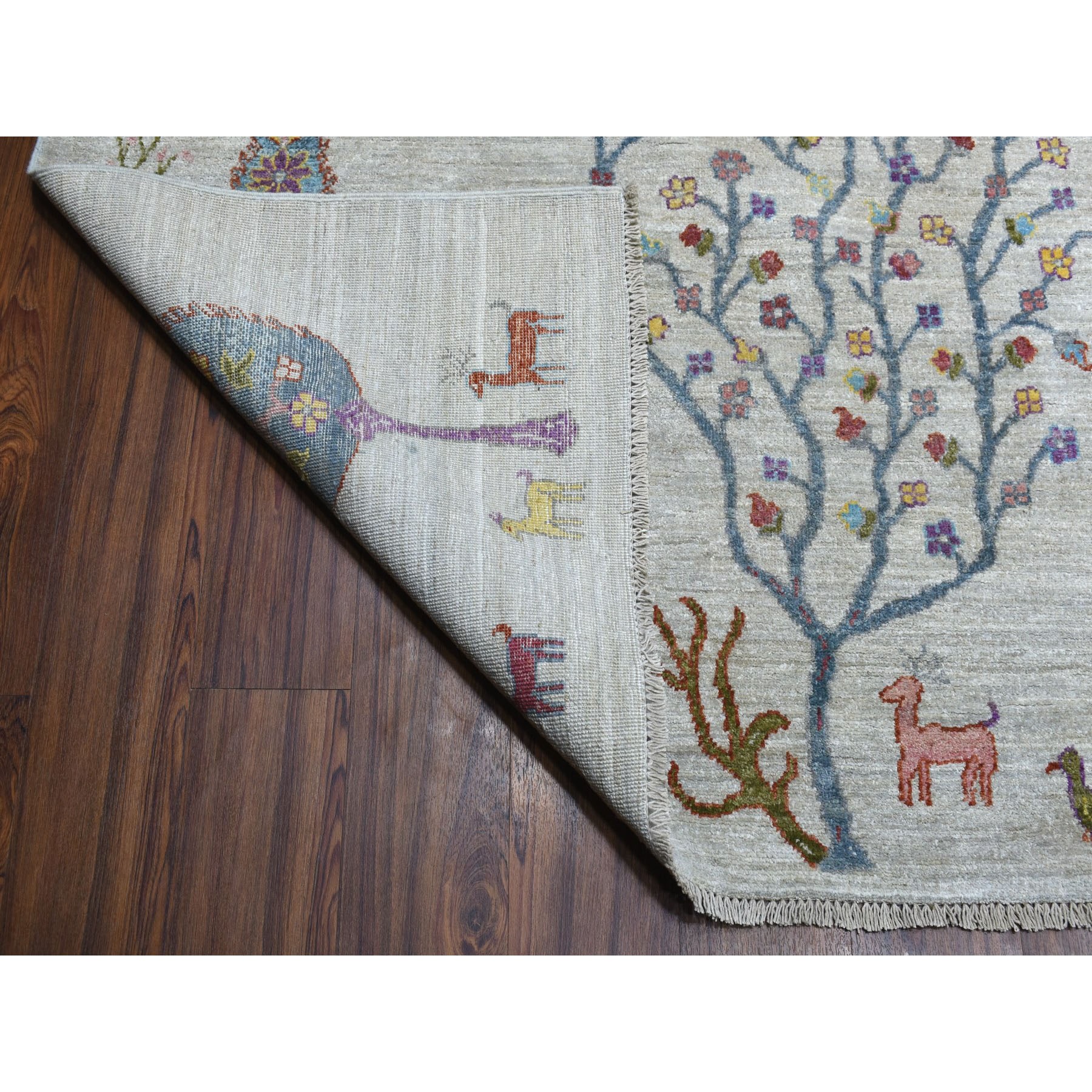 11-7 x14-8  Oversized Folk Art Willow And Cypress Tree Design Peshawar With Pop Of Color Hand Knotted Oriental Rug 