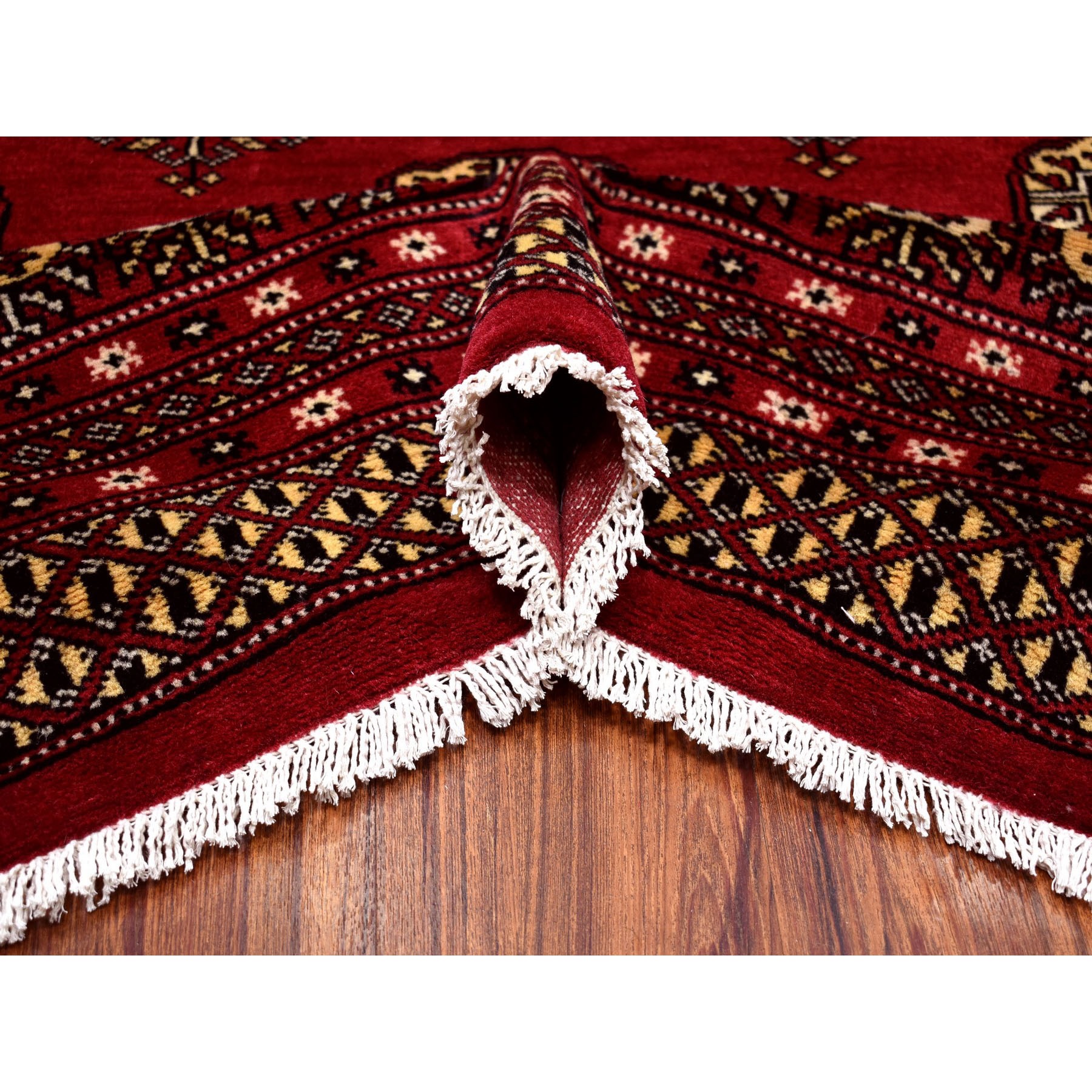 8-1 x9-9  Red Mori Bokara Elephant Feet Design Pure Wool Hand Knotted Oriental Rug 