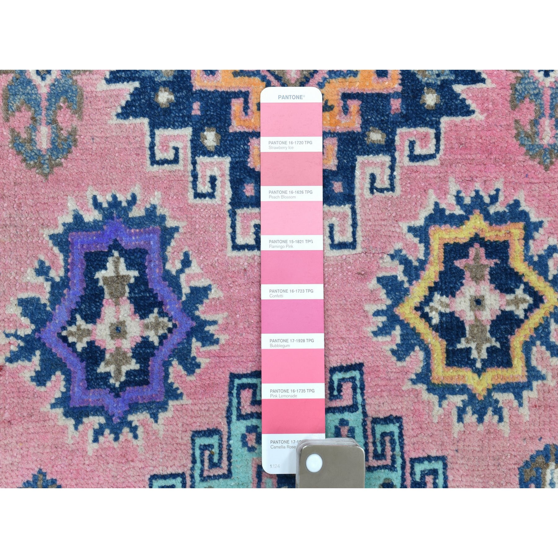 2-6 x8- Colorful Pink Fusion Kazak Pure Wool Geometric Design Runner Hand Knotted Oriental Rug 