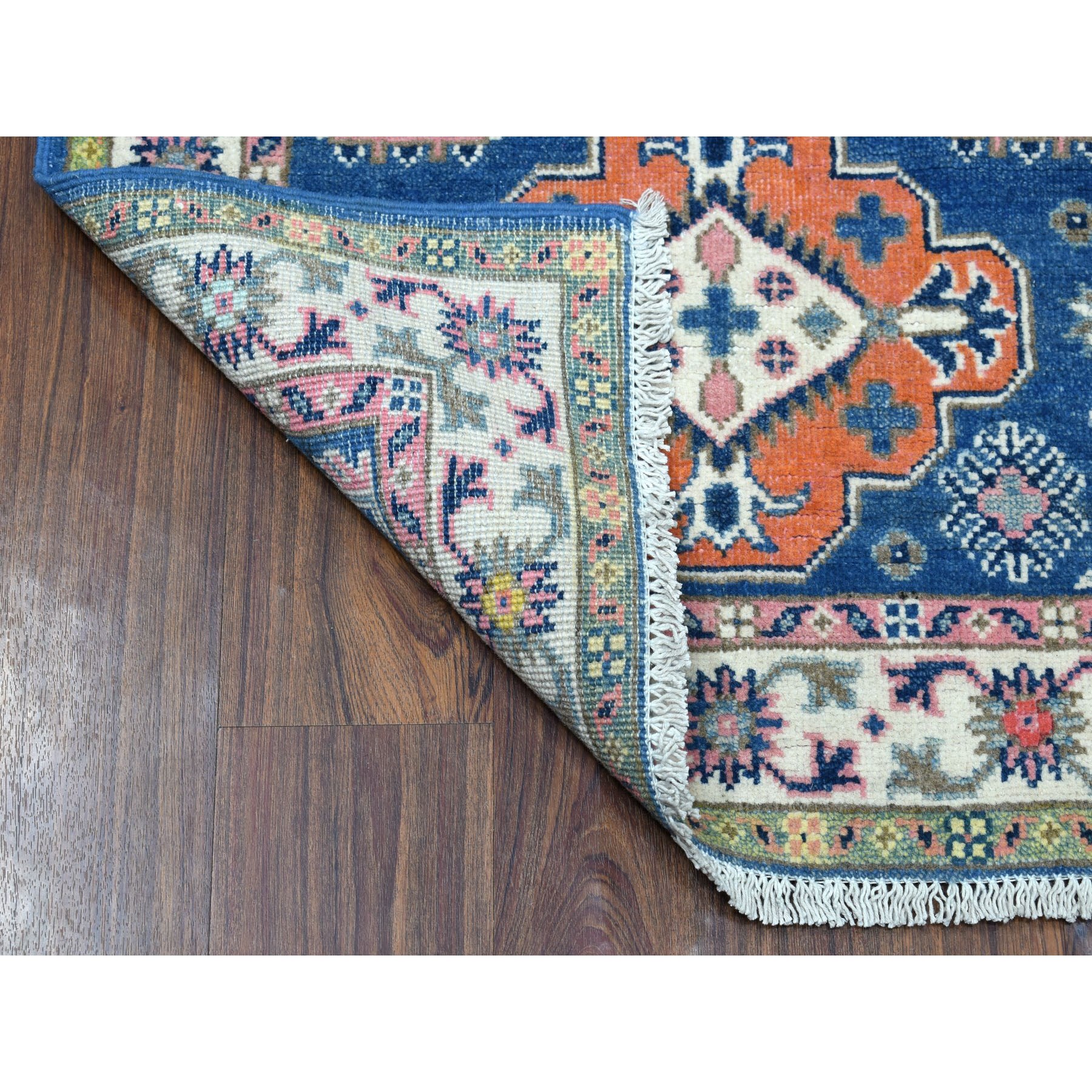 2-8 x10- Colorful Blue Fusion Kazak Pure Wool Hand Knotted Runner Oriental Rug 