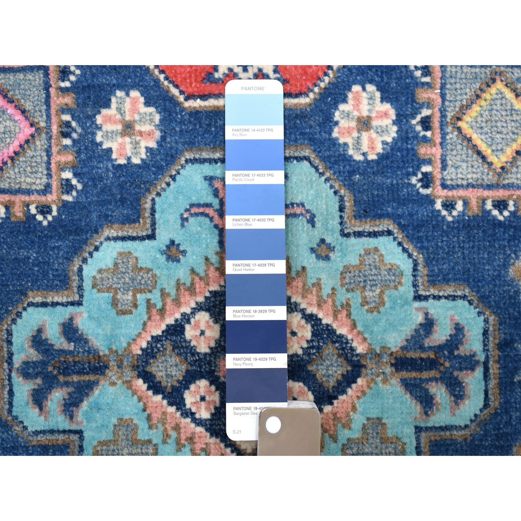 2-8 x10- Colorful Blue Fusion Kazak Pure Wool Hand Knotted Runner Oriental Rug 