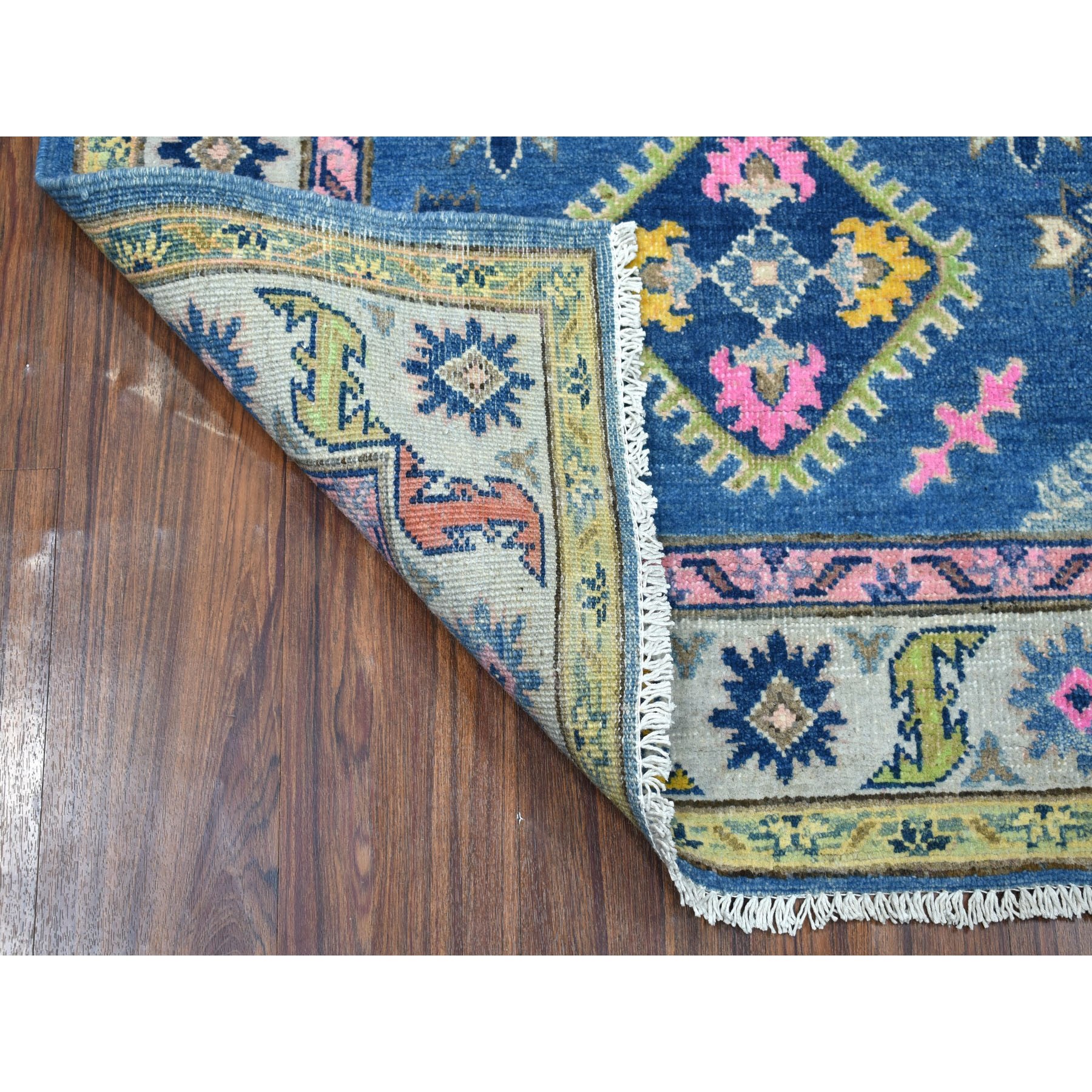 3-3 x5- Colorful Blue Fusion Kazak Pure Wool Geometric Design Hand Knotted Oriental Rug 