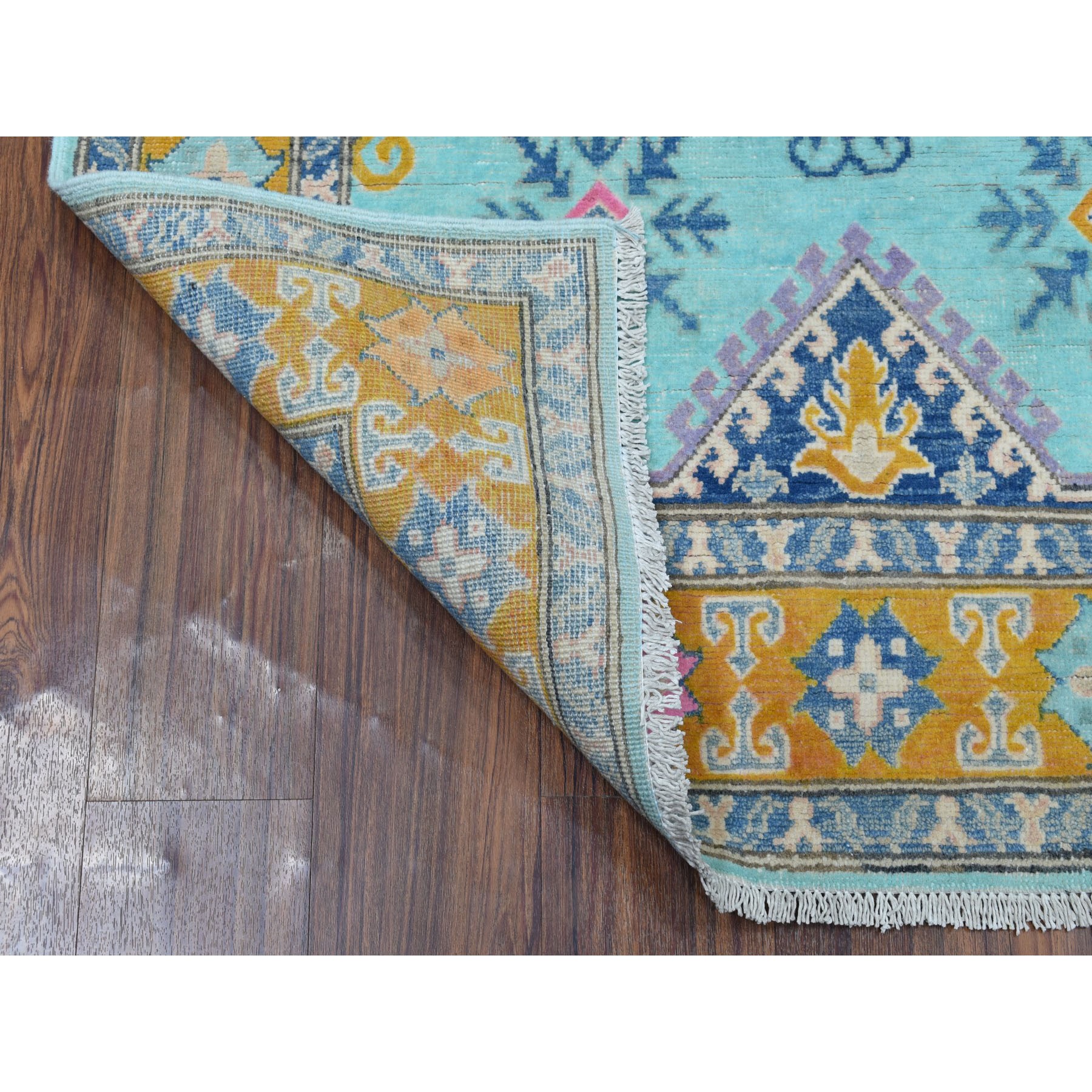 3-10 x6- Colorful Aqua Blue Fusion Kazak Pure Wool Hand Knotted Runner Oriental Rug 