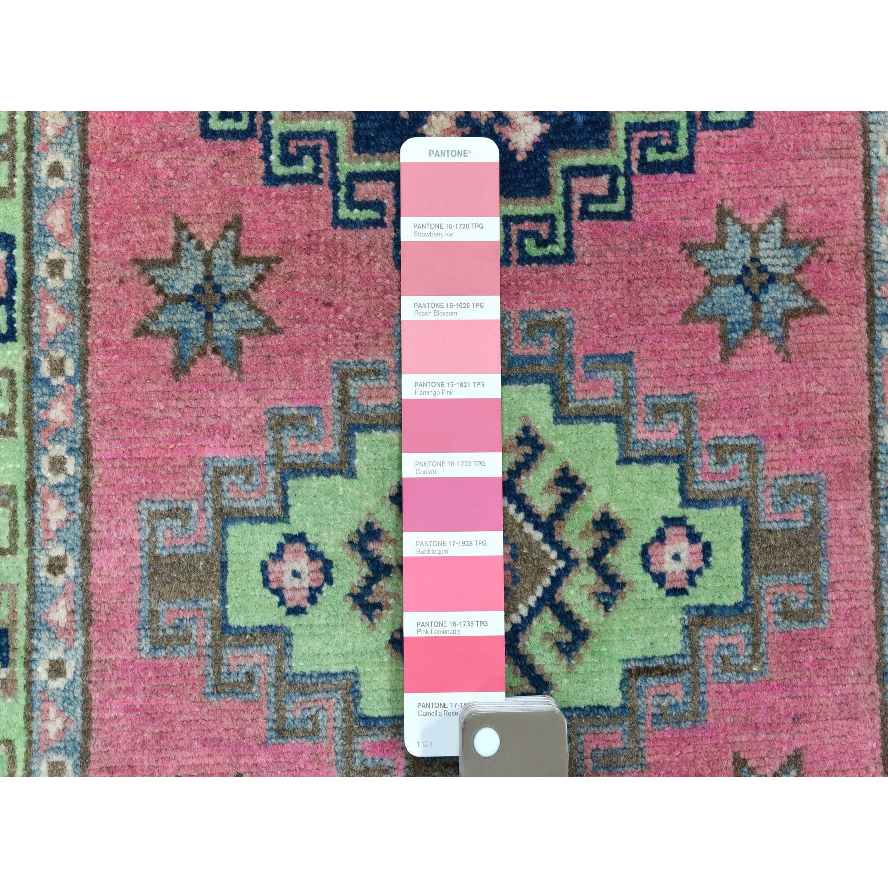 2-x2-10  Colorful Pink Fusion Kazak Pure Wool Geometric Design Hand Knotted Oriental Rug 