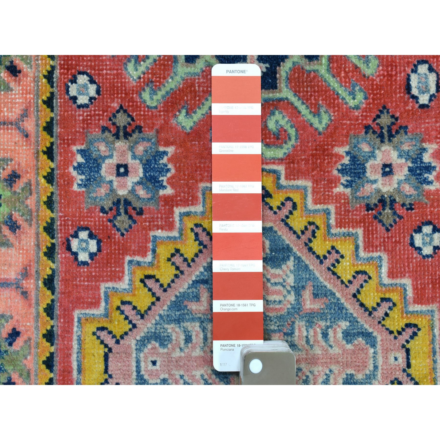 2-x2-9  Colorful Red Fusion Kazak Pure Wool Geometric Design Hand Knotted Oriental Rug 