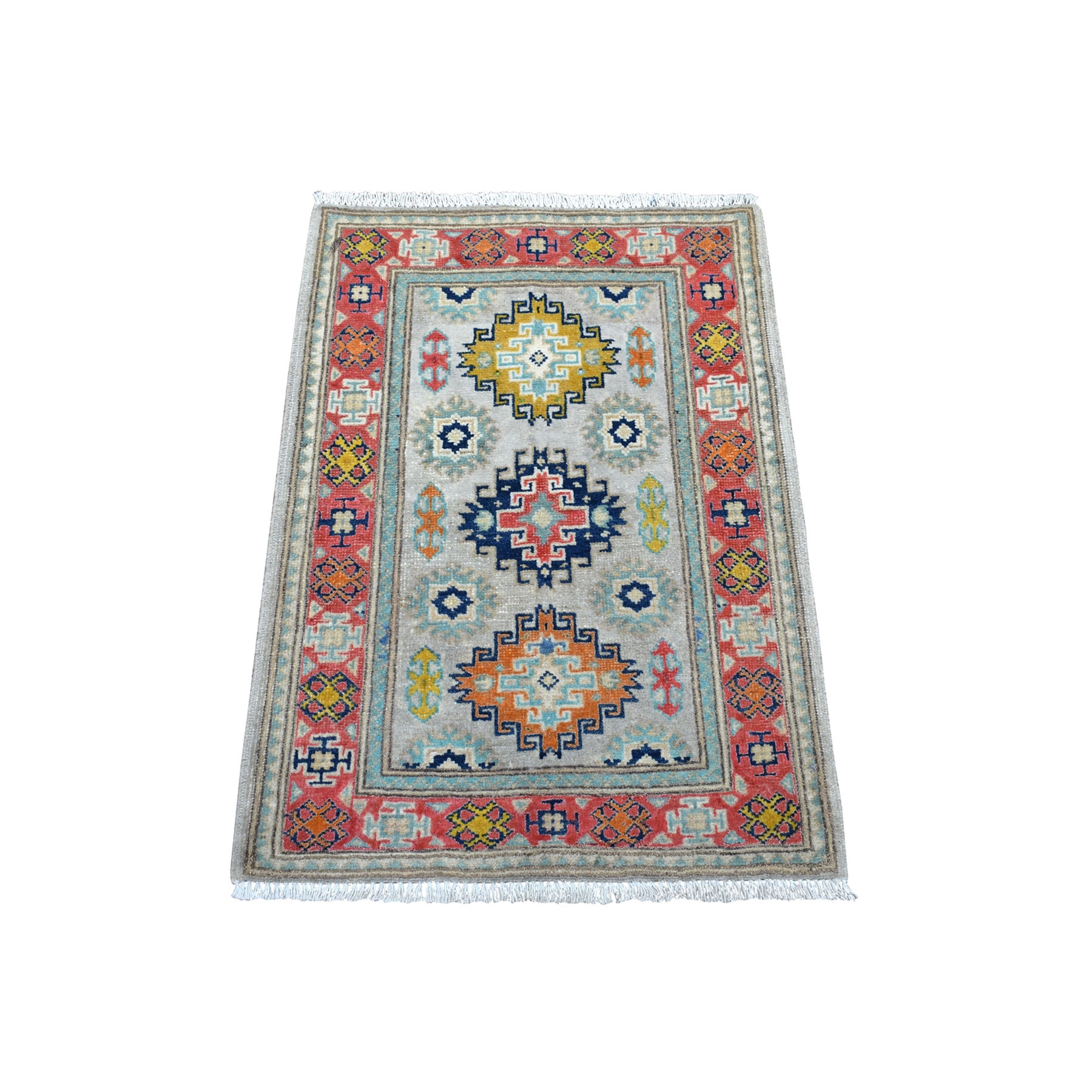 2'X2'9" Colorful Ivory Fusion Kazak Pure Wool Hand Knotted Oriental Rug moaedca8