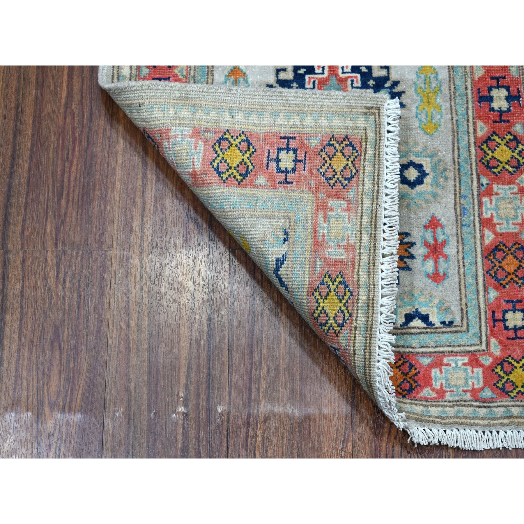 2-x2-9  Colorful Ivory Fusion Kazak Pure Wool Hand Knotted Oriental Rug 