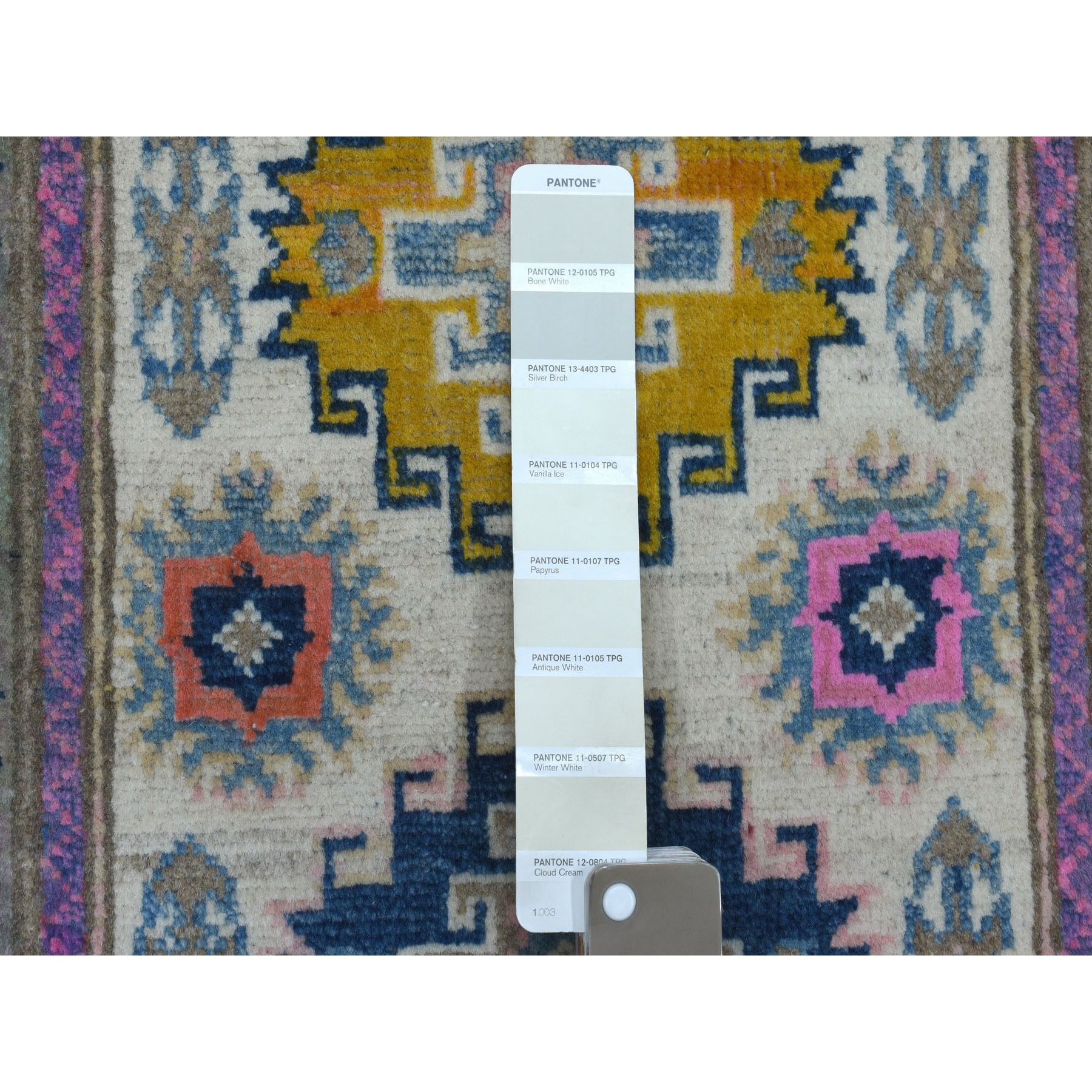 2-x3- Colorful Ivory Fusion Kazak Pure Wool Hand Knotted Oriental Rug 