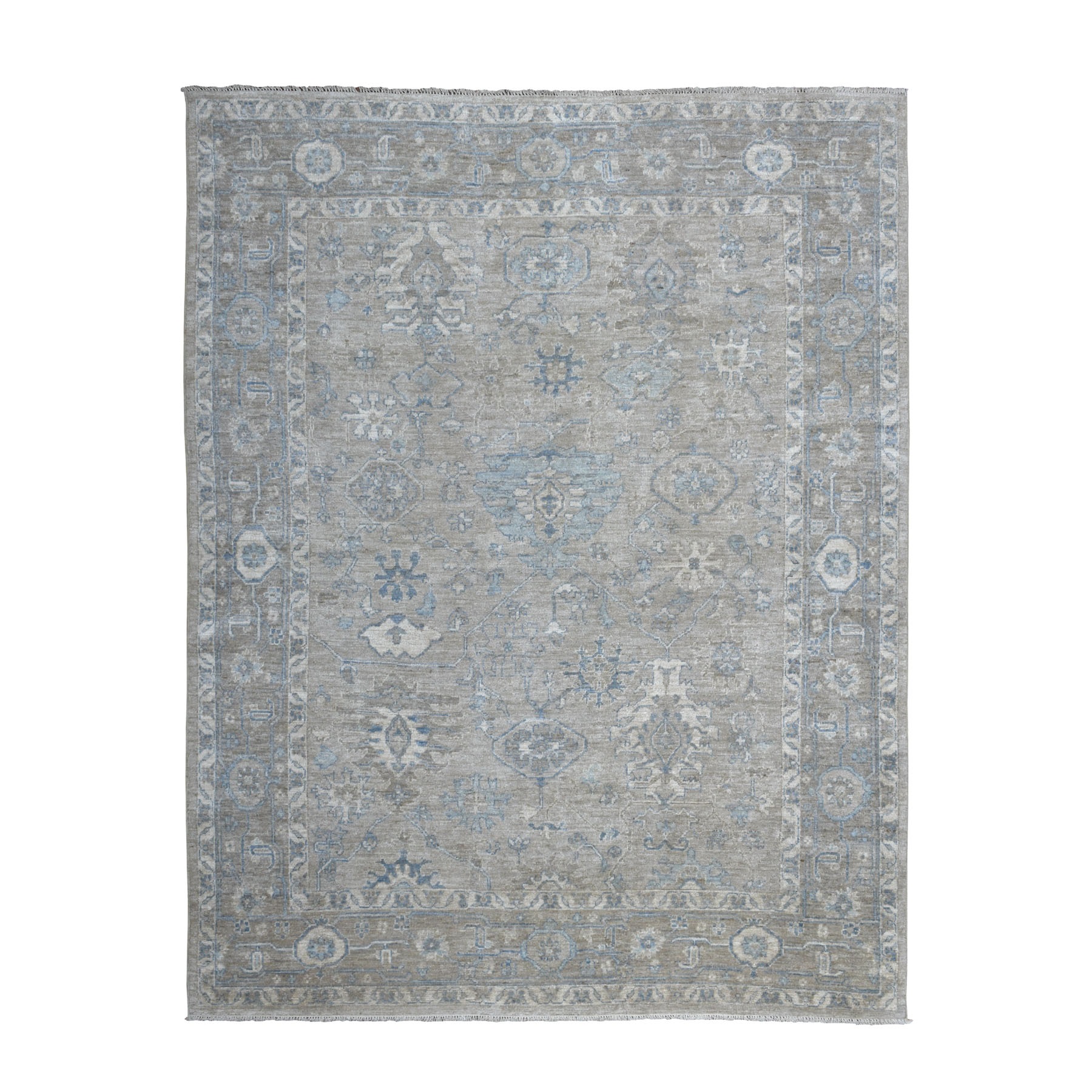 7-7 x10- Gray Angora Oushak With Soft Velvety Wool Hand Knotted Oriental Rug 
