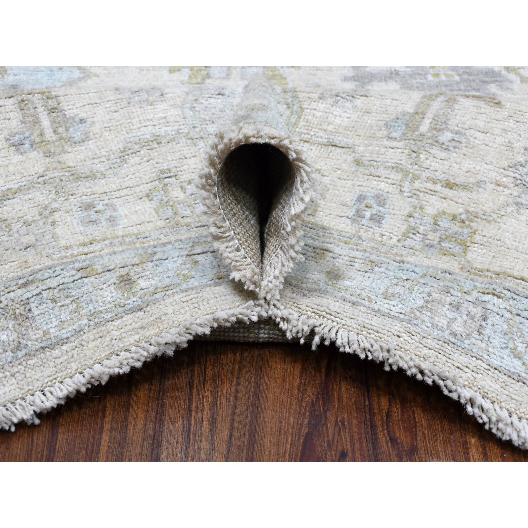 9-x11-6  Ivory Soft Velvety Wool Angora Oushak Hand Knotted Oriental Rug 