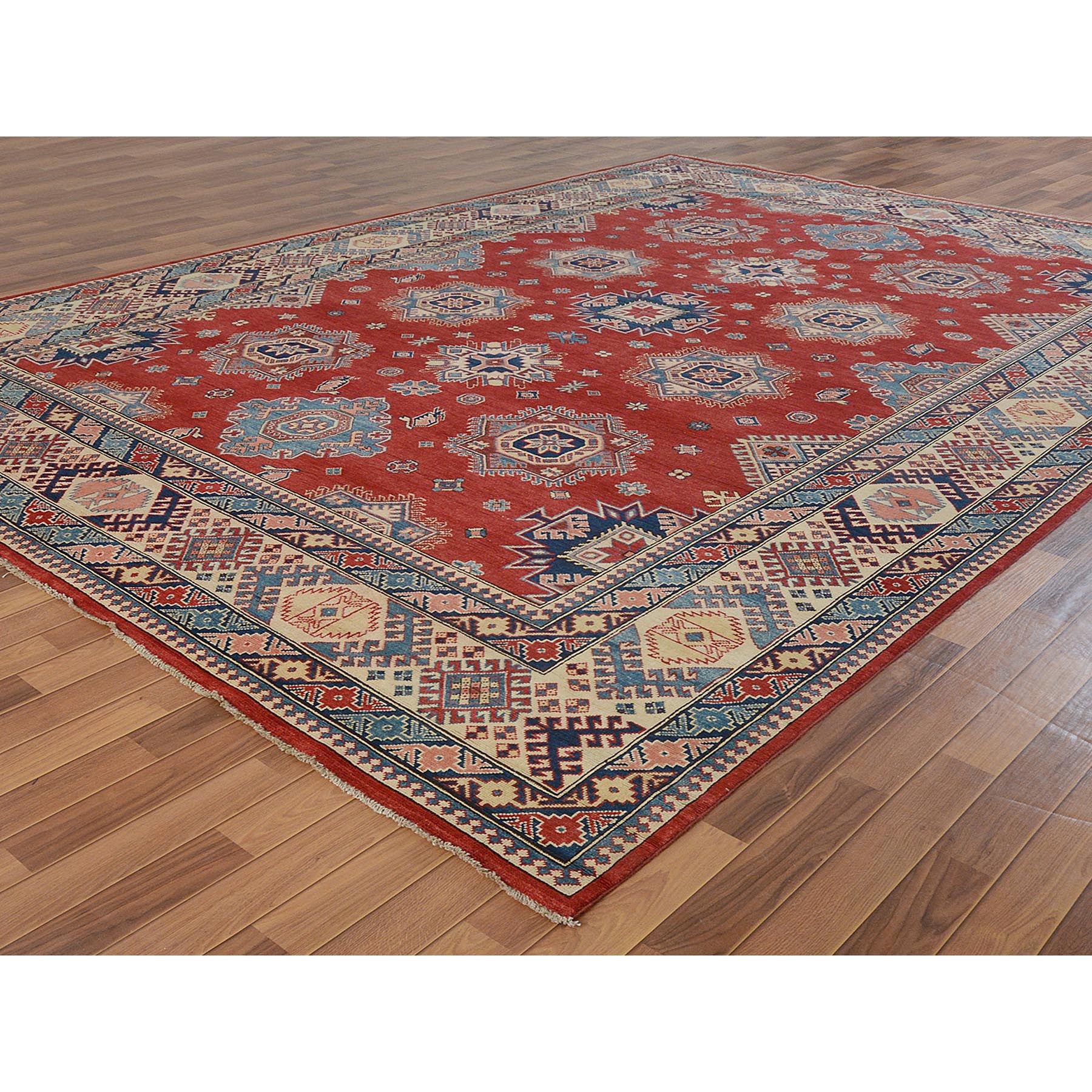 10-x13-6  Red Special Kazak Geometric Design Pure Wool Hand Knotted Oriental Rug 