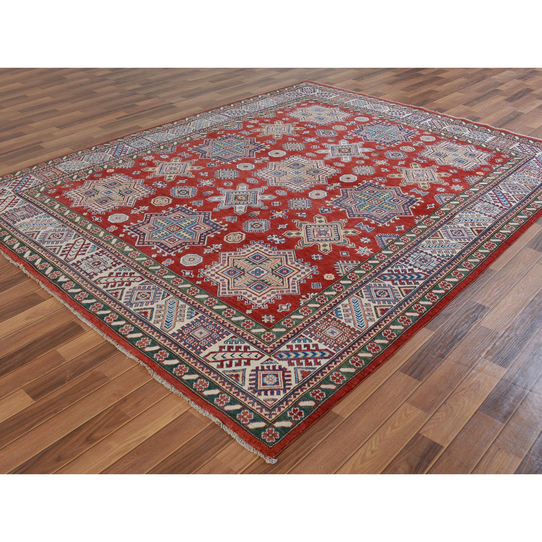 8-x10- Red Special Kazak Tribal Design Pure Wool Hand Knotted Oriental Rug 