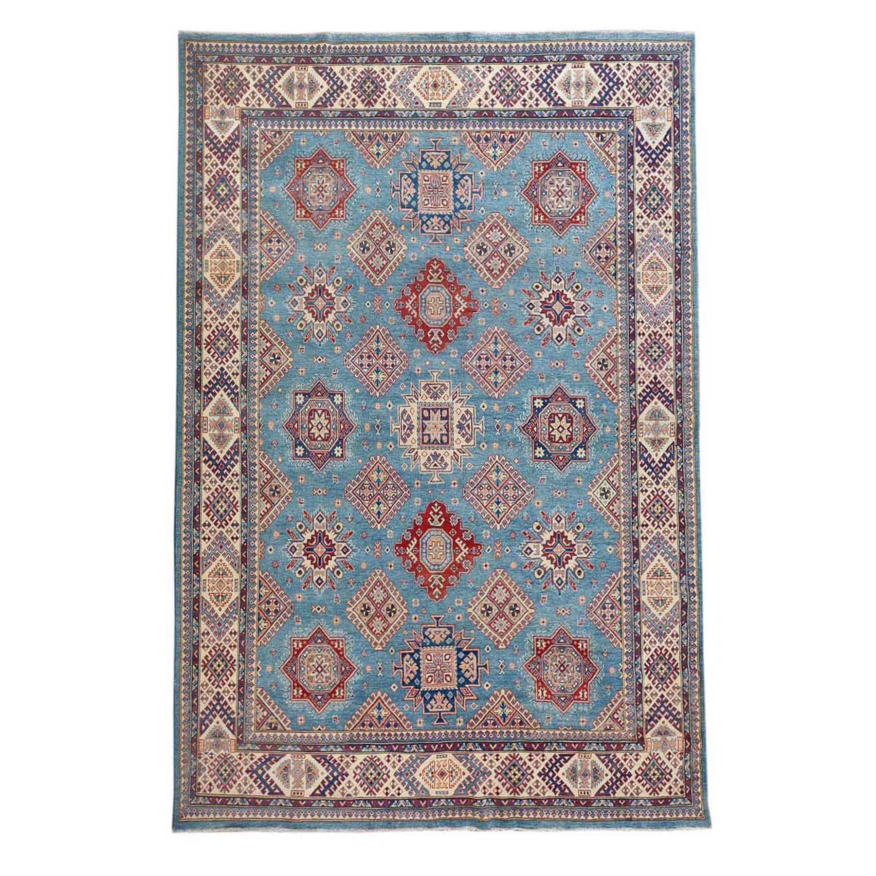 9'1"X11'5" Blue Special Kazak Geometric Design Pure Wool Hand Knotted Oriental Rug moae70d6