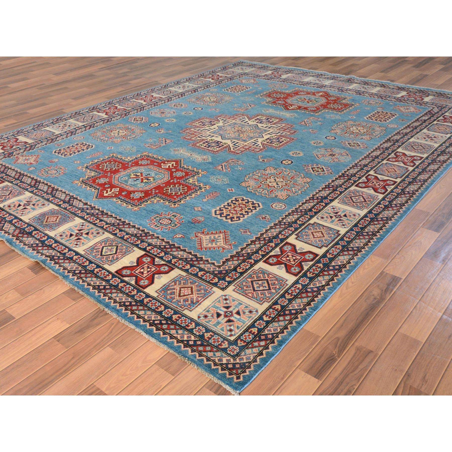 9-1 x11-9  Blue Special kazak Geometric Design Pure Wool Hand Knotted Oriental Rug 