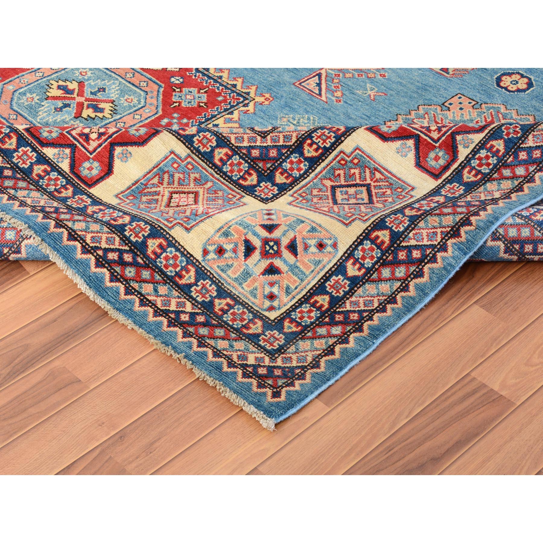 9-1 x11-9  Blue Special kazak Geometric Design Pure Wool Hand Knotted Oriental Rug 