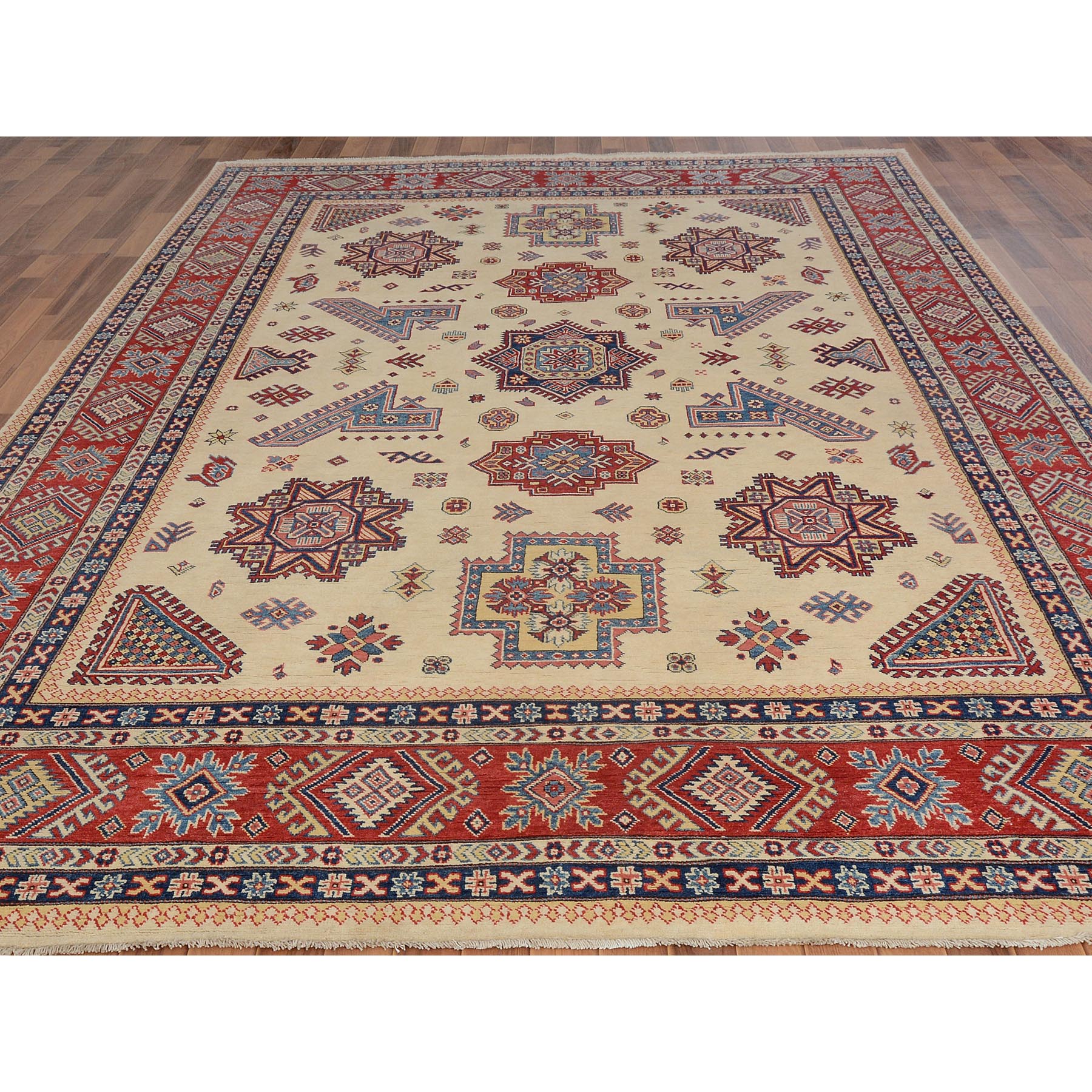 8-8 x12- Ivory Special kazak Geometric Design Pure wool Hand Knotted Oriental Rug 