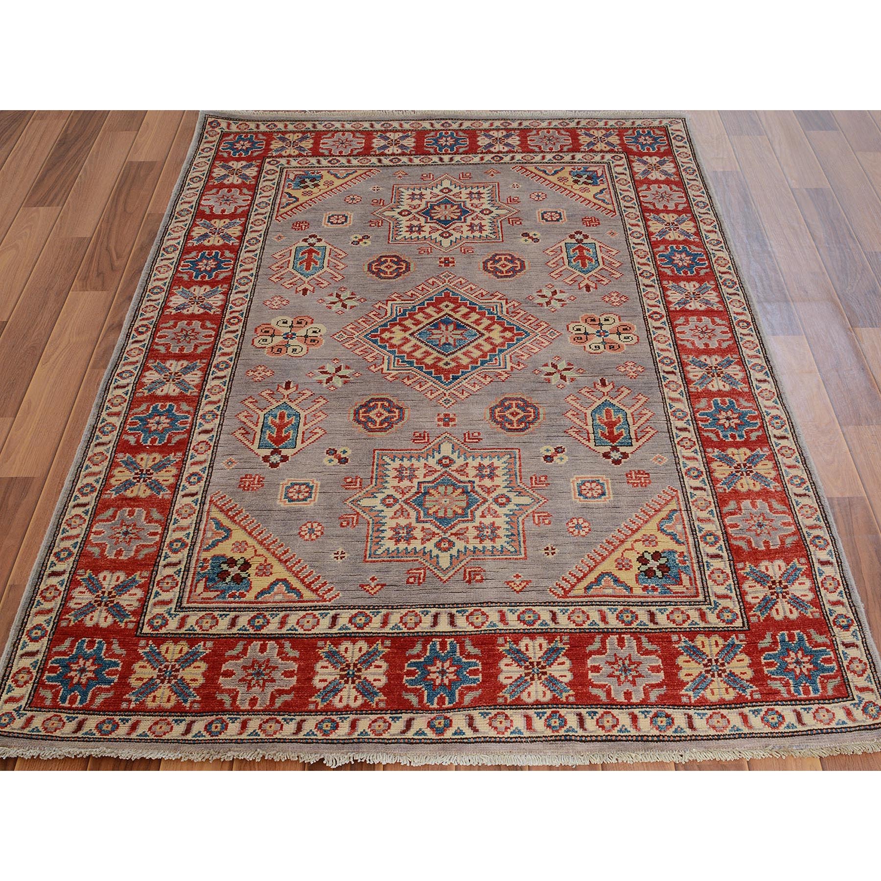 3-10 x6- Gray Special kazak Geometric Design Pure wool Hand Knotted Oriental Rug 
