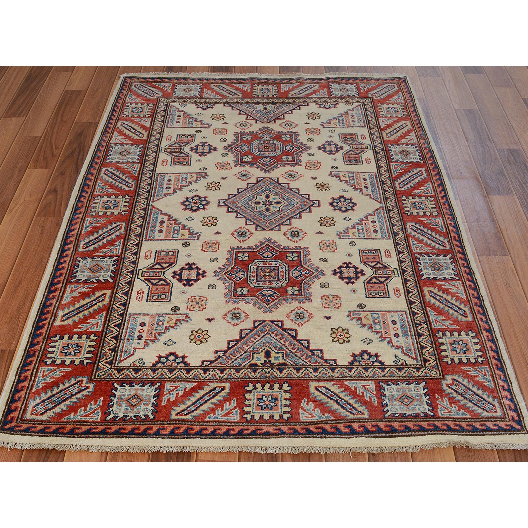 4-x5-6  Ivory Special Kazak Tribal Design Pure Wool Hand Knotted Oriental Rug 