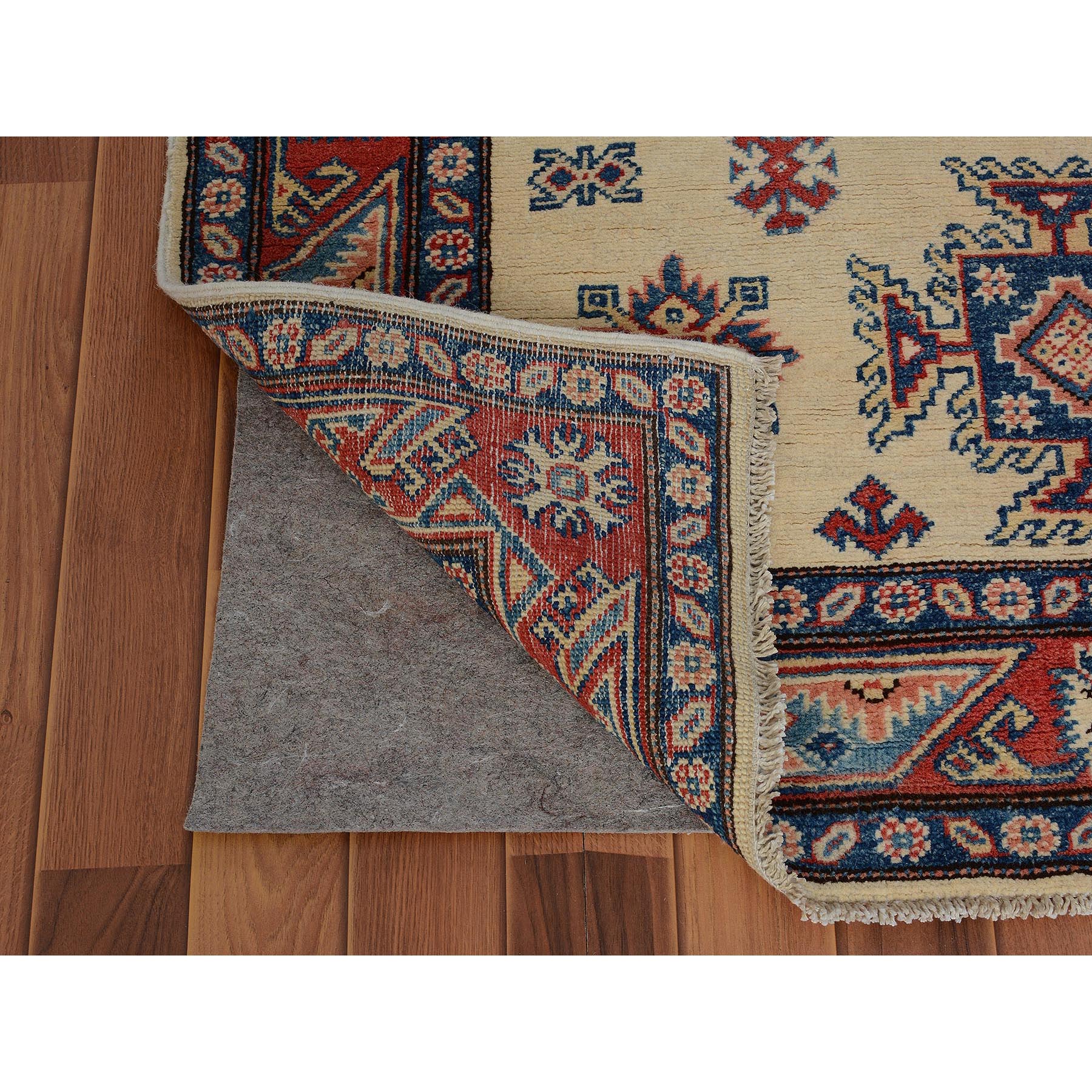 4-x5-7  Ivory Special Kazak Geometric Design Pure Wool Hand Knotted Oriental Rug 