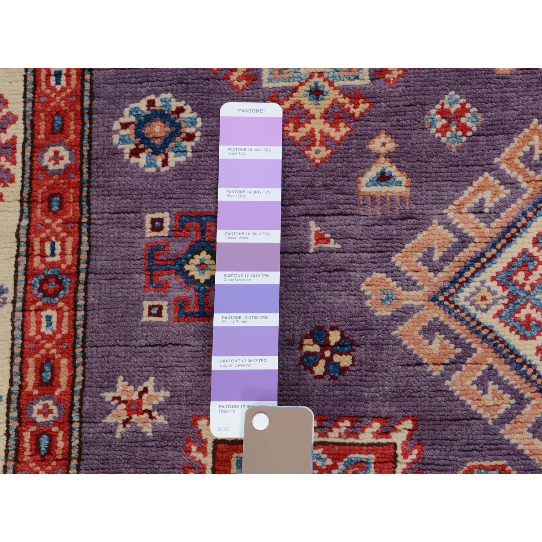 4-x5-8  Purple Special Kazak Geometric Design Pure Wool Hand Knotted Oriental Rug 