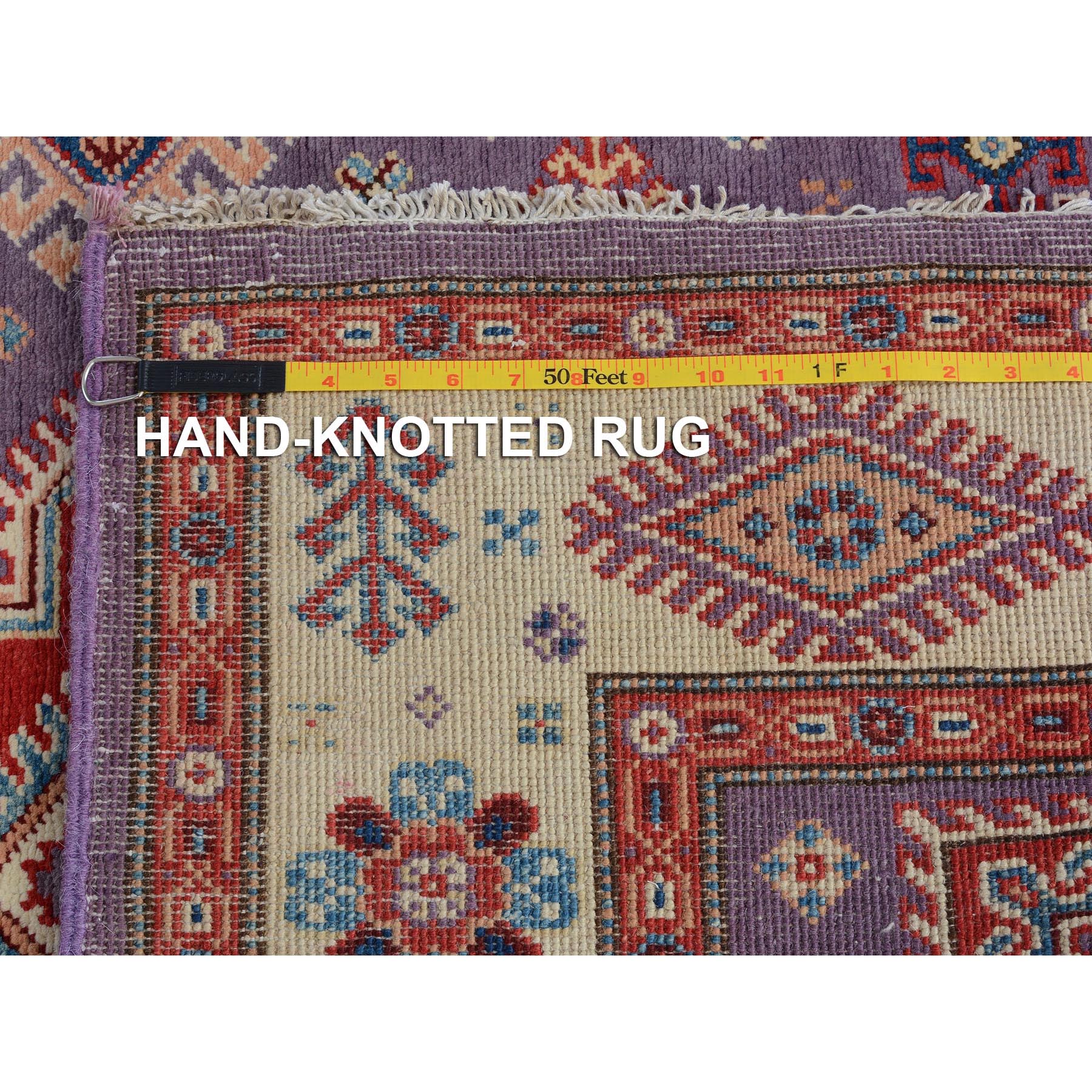 4-x5-8  Purple Special Kazak Geometric Design Pure Wool Hand Knotted Oriental Rug 