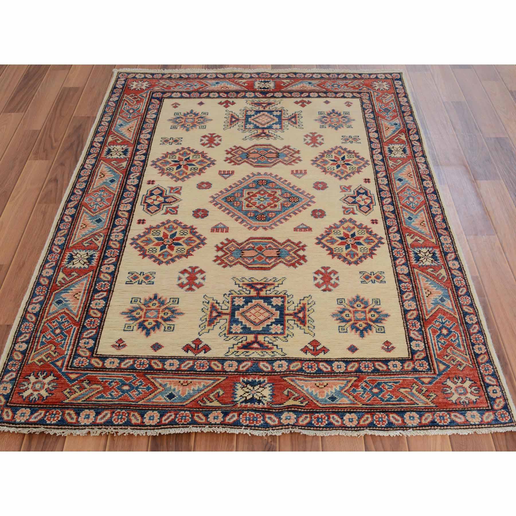 3-10 x5-9  Ivory Special Kazak Tribal Design Pure Wool Hand Knotted Oriental Rug 