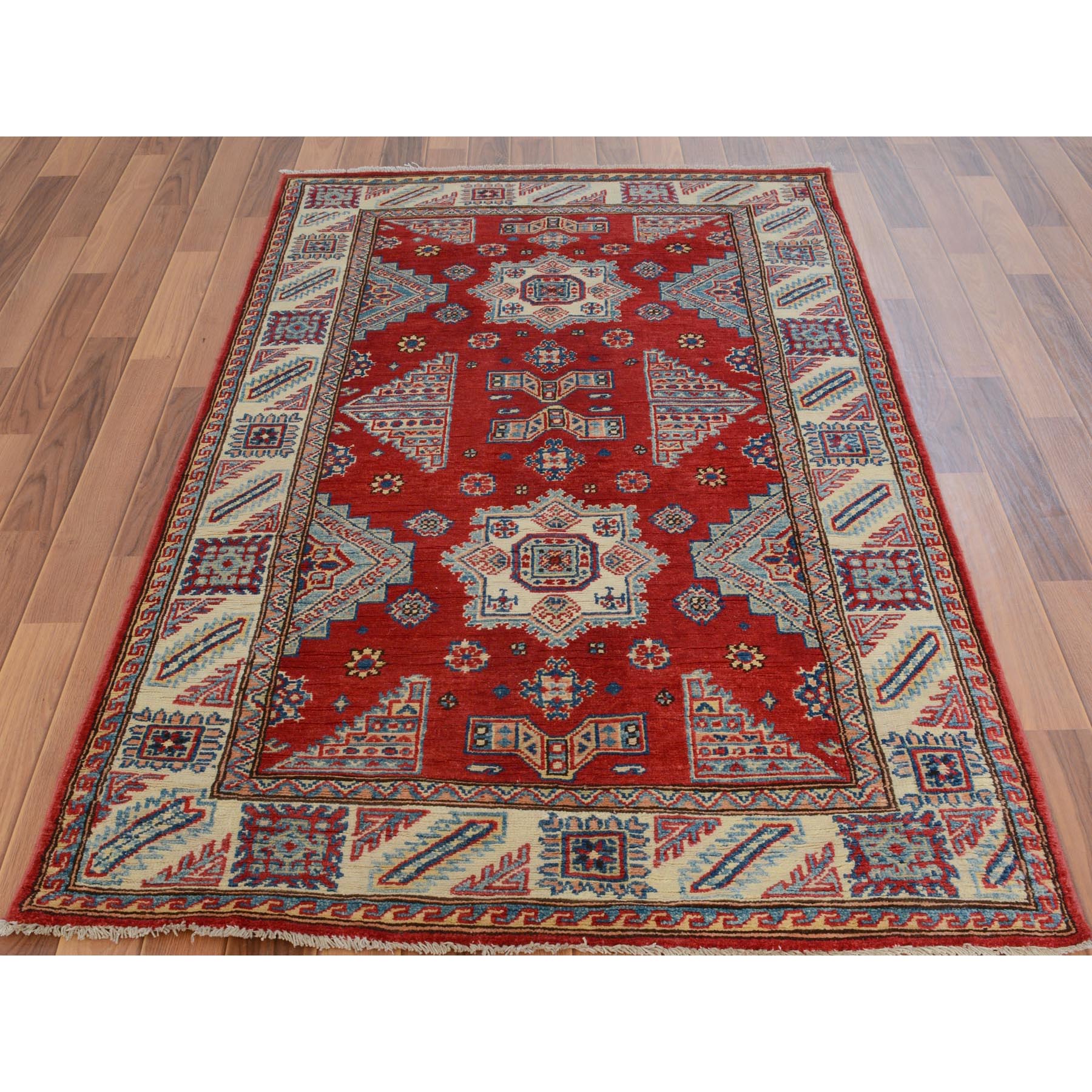 3-9 x6-4  Red Special Kazak Tribal Design Pure Wool Hand Knotted Oriental Rug 