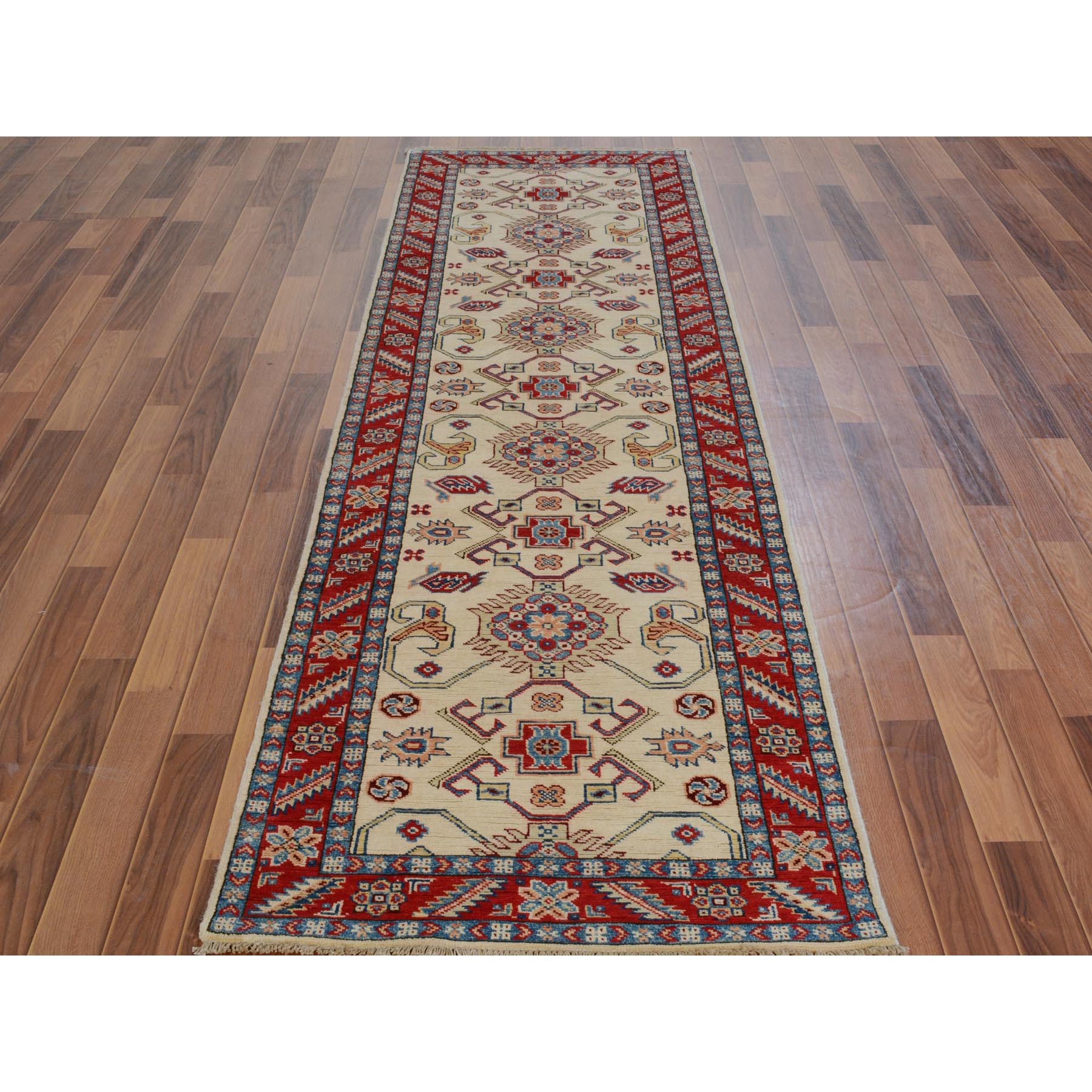 2-9 x9-3  Ivory Special Kazak Geometric Design Pure Wool Hand Knotted Runner Oriental Rug 