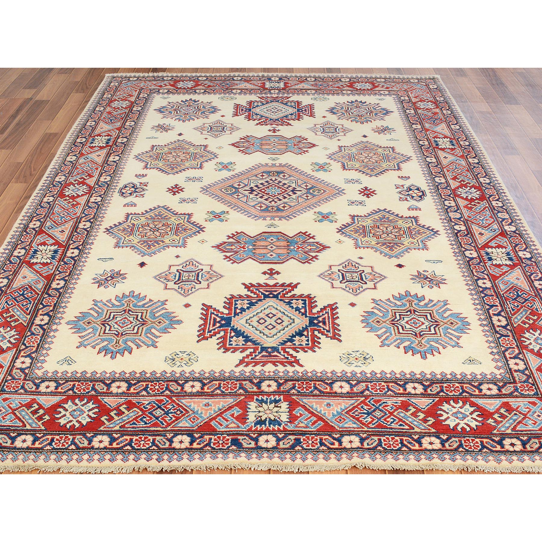 6-4 x9-5  Ivory Special Kazak Geometric Design Pure Wool Hand Knotted Oriental Rug 