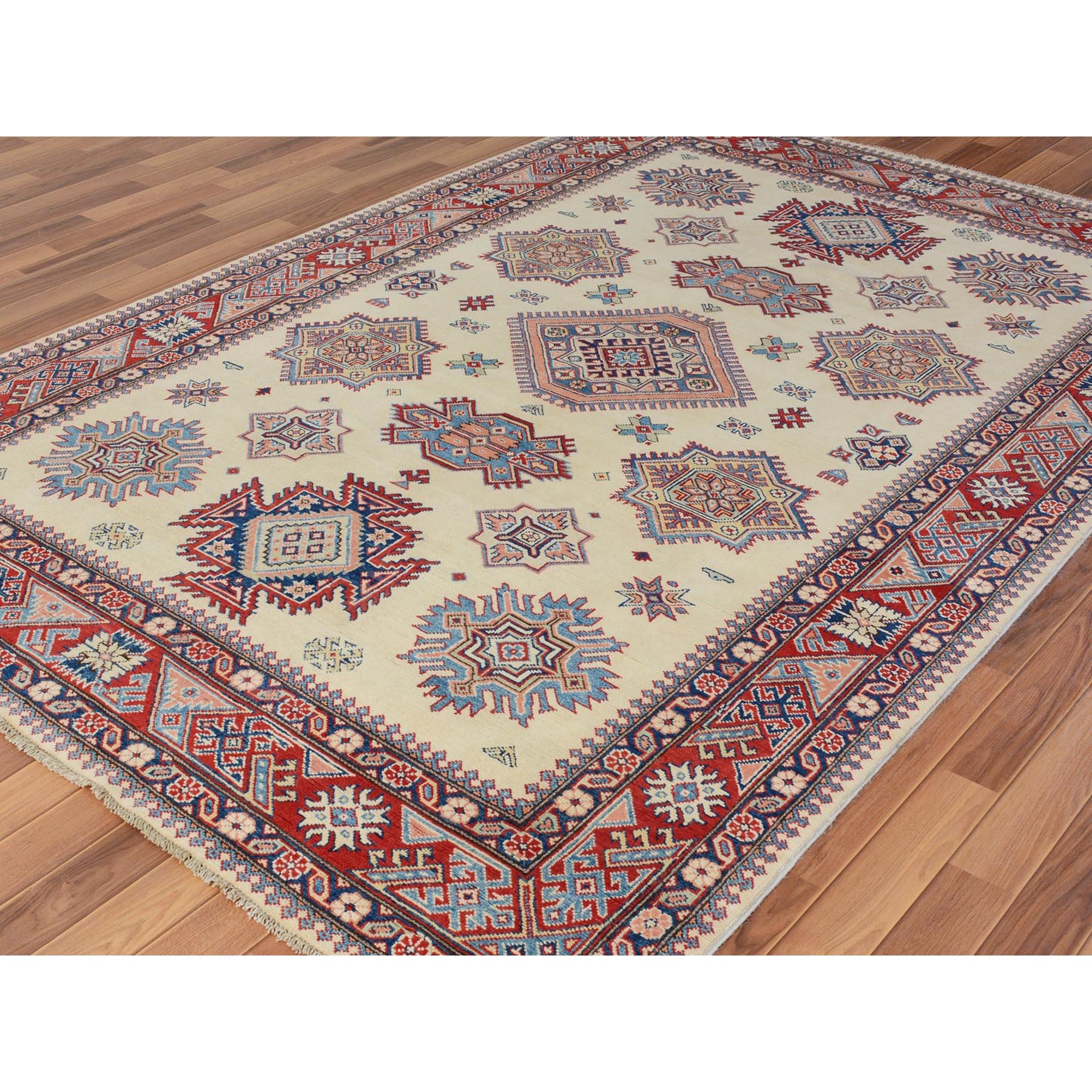 6-4 x9-5  Ivory Special Kazak Geometric Design Pure Wool Hand Knotted Oriental Rug 