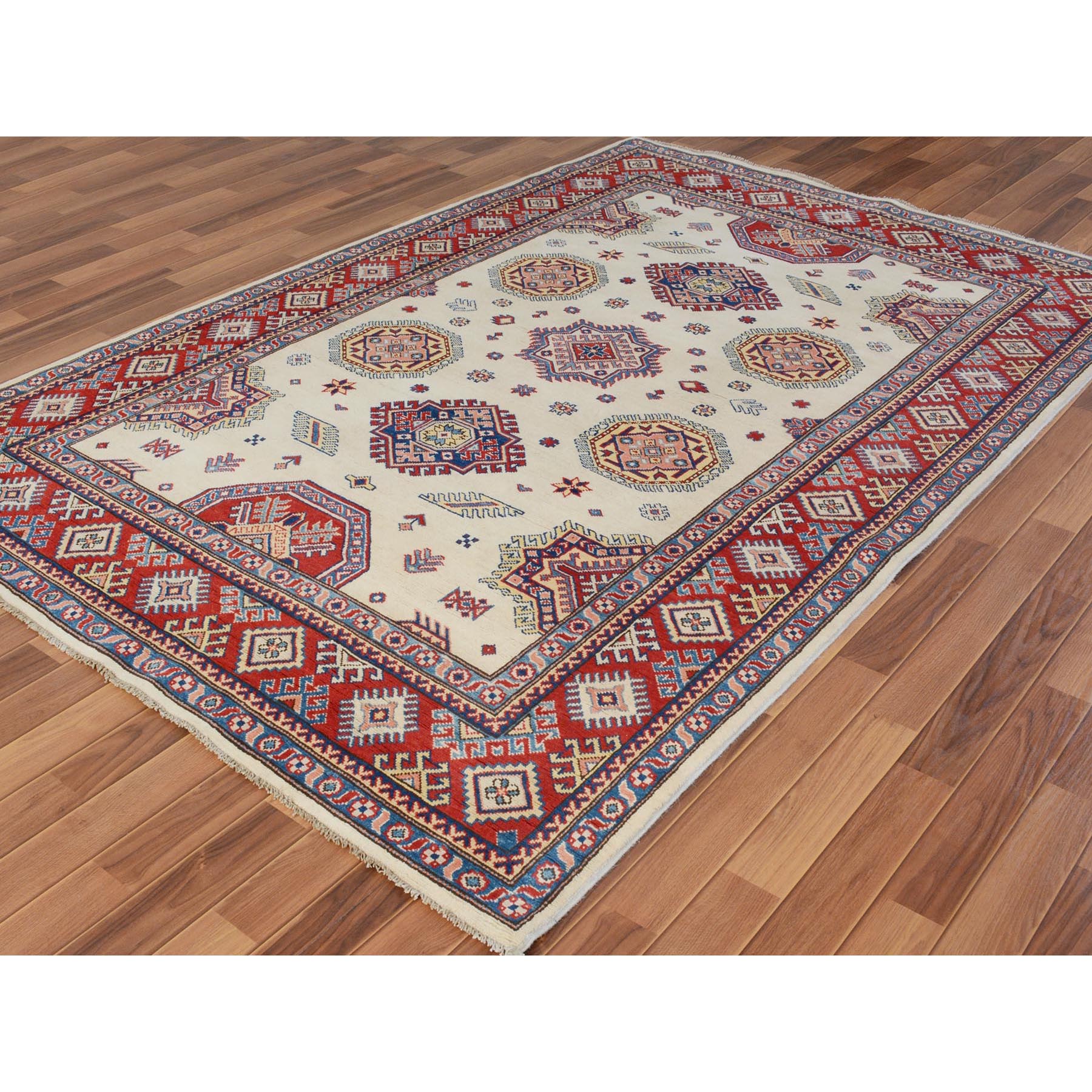 6-x9- Ivory Special Kazak Geometric Design Pure Wool Hand Knotted Oriental Rug 