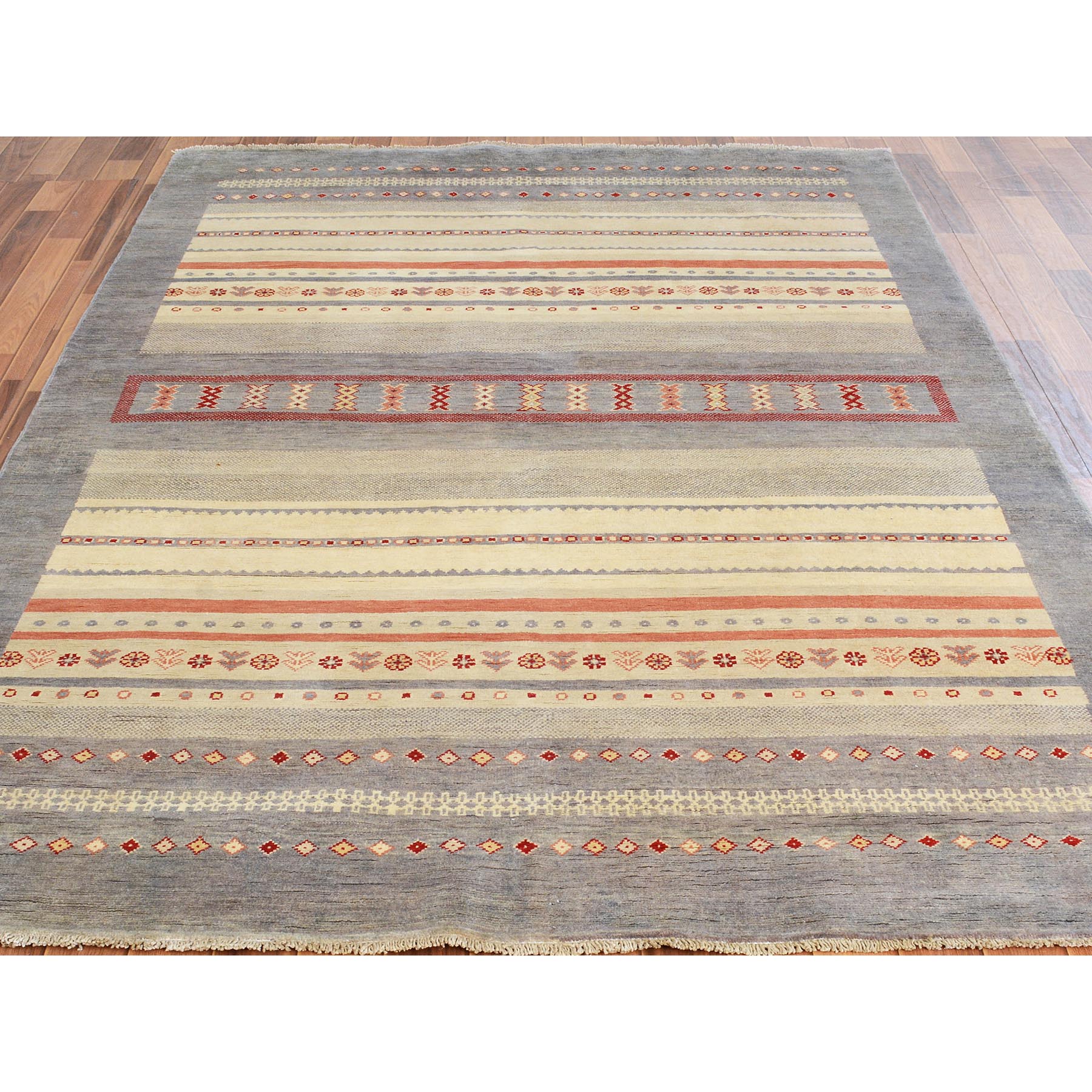 5-8 x8-9  Grey Afghan Gabbeh Design Pure Wool Hand Knotted Oriental Rug 