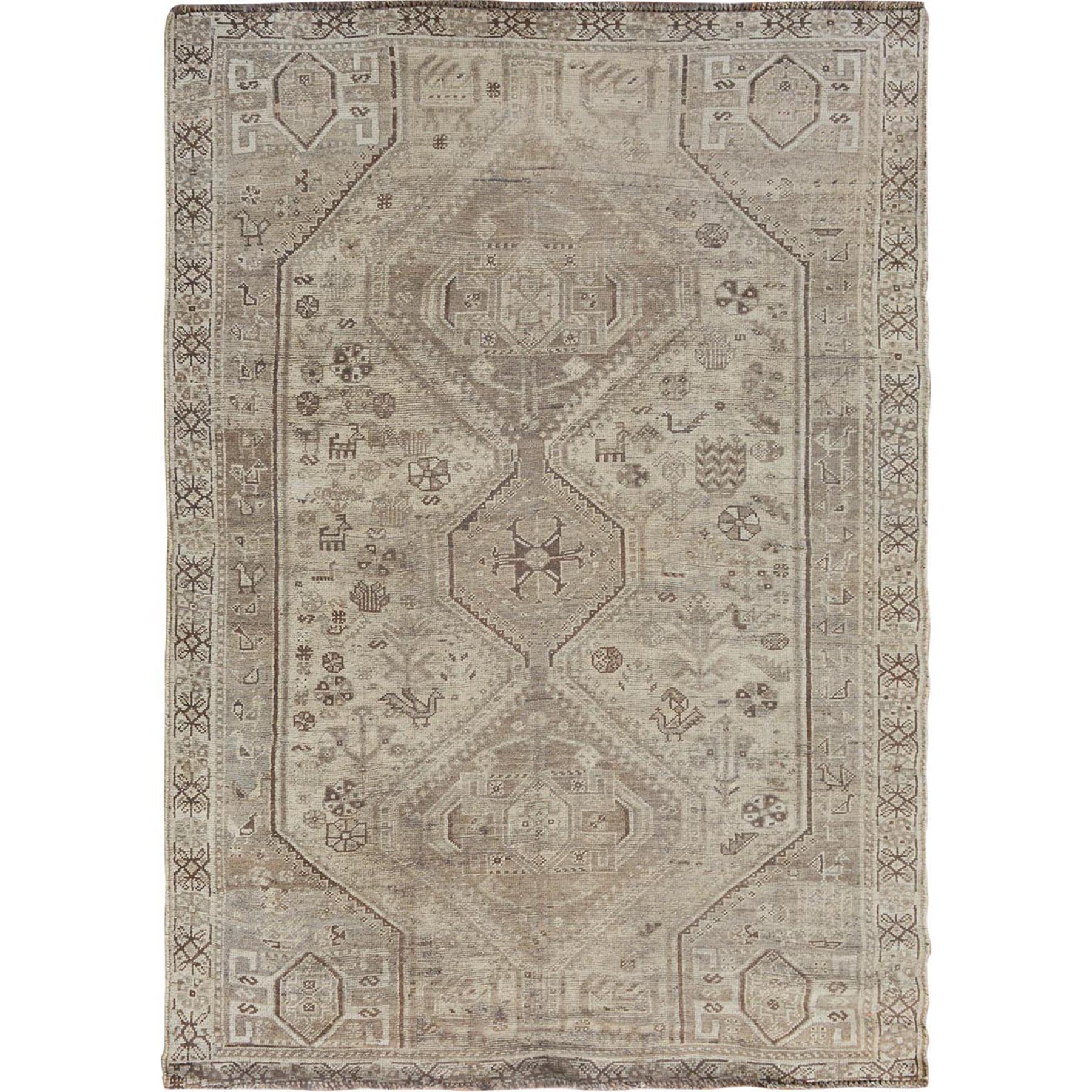 5'8"X8' Natural Colors Vintage And Worn Down Persian Hand Knotted Oriental Rug moae7a0c