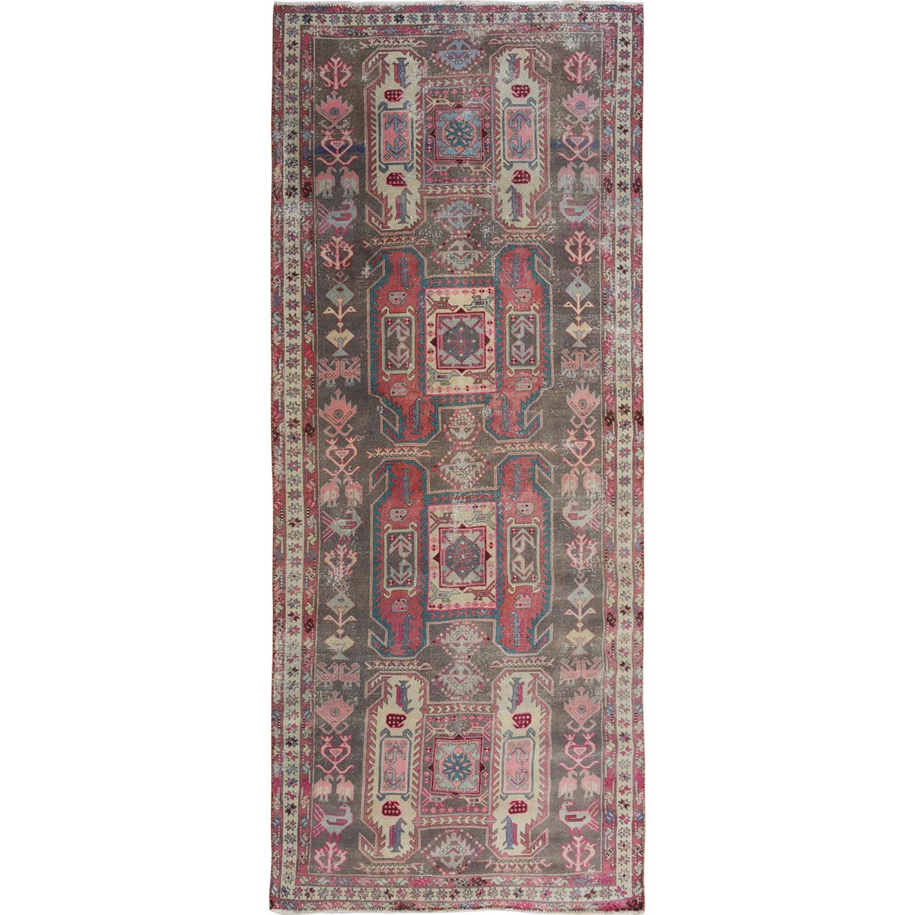 4'6"X10'8" Gray Old And Worn Down North West Persian Wide Runner Hand Knotted Oriental Rug moae7aa0