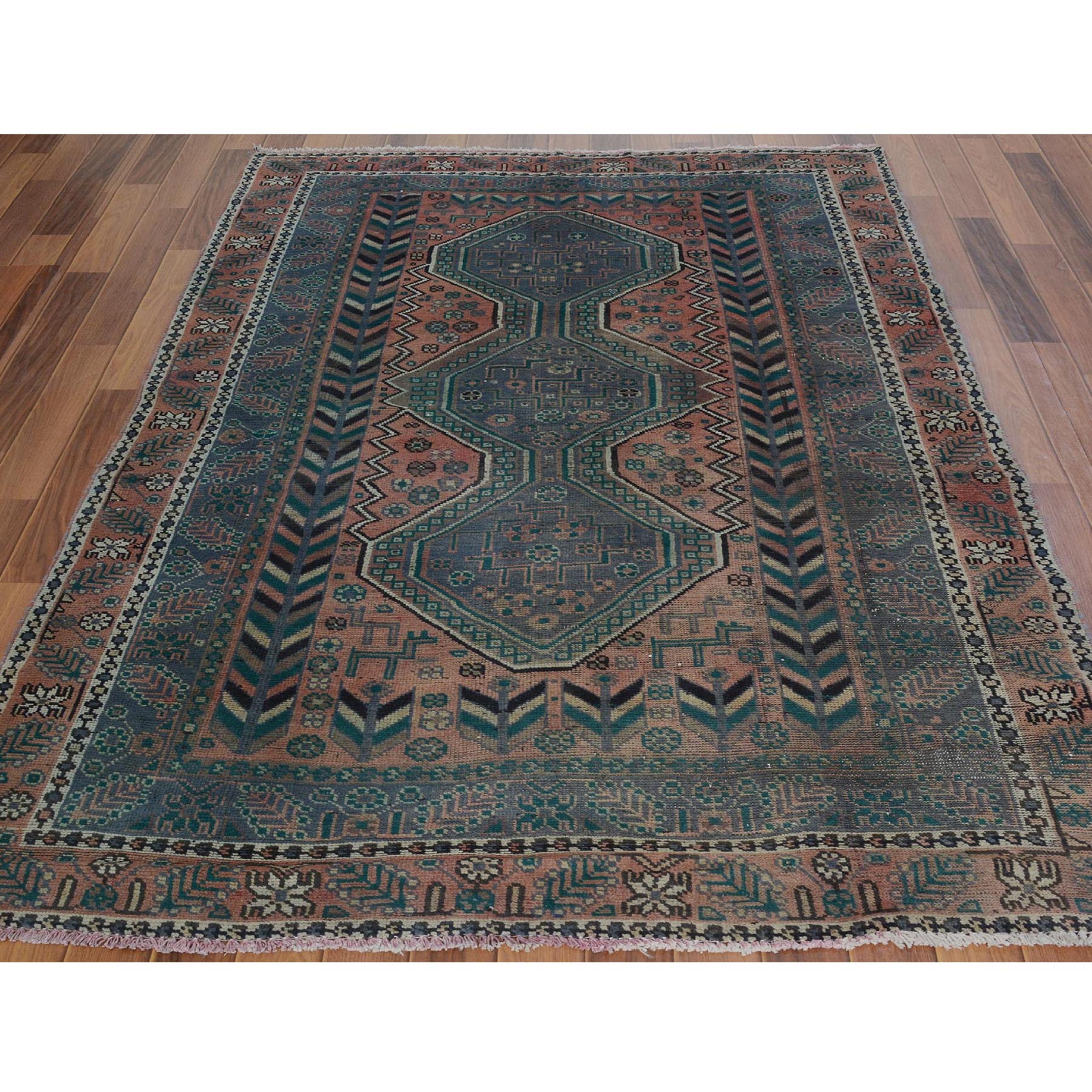 4-8 x7-2  Natural Colors Old And Worn Down Persian Shiraz Hand Knotted Oriental Rug 