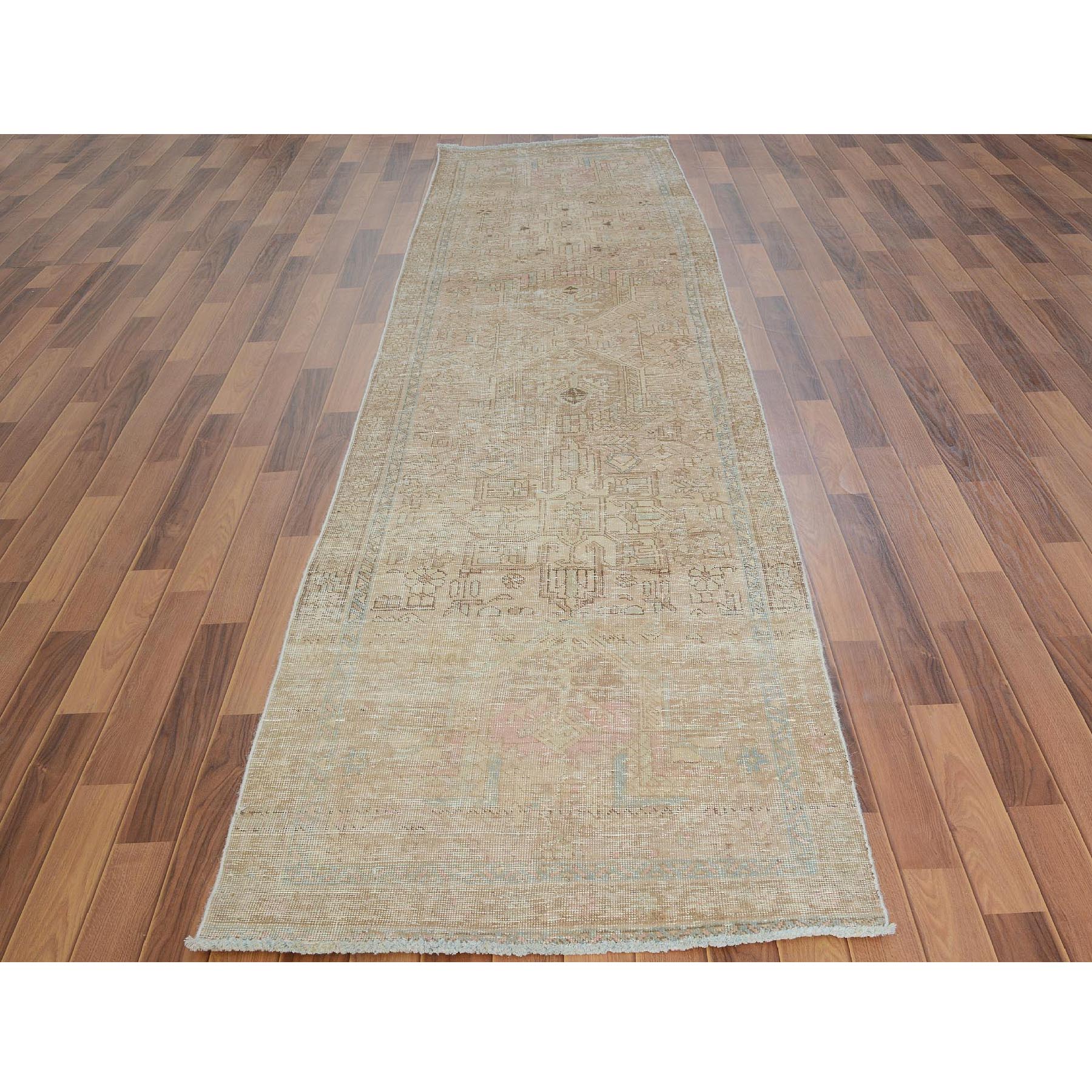 3-1 x12-6  Distressed Vintage And Worn Down Karajeh Hand Knotted Runner Bohemian Rug 