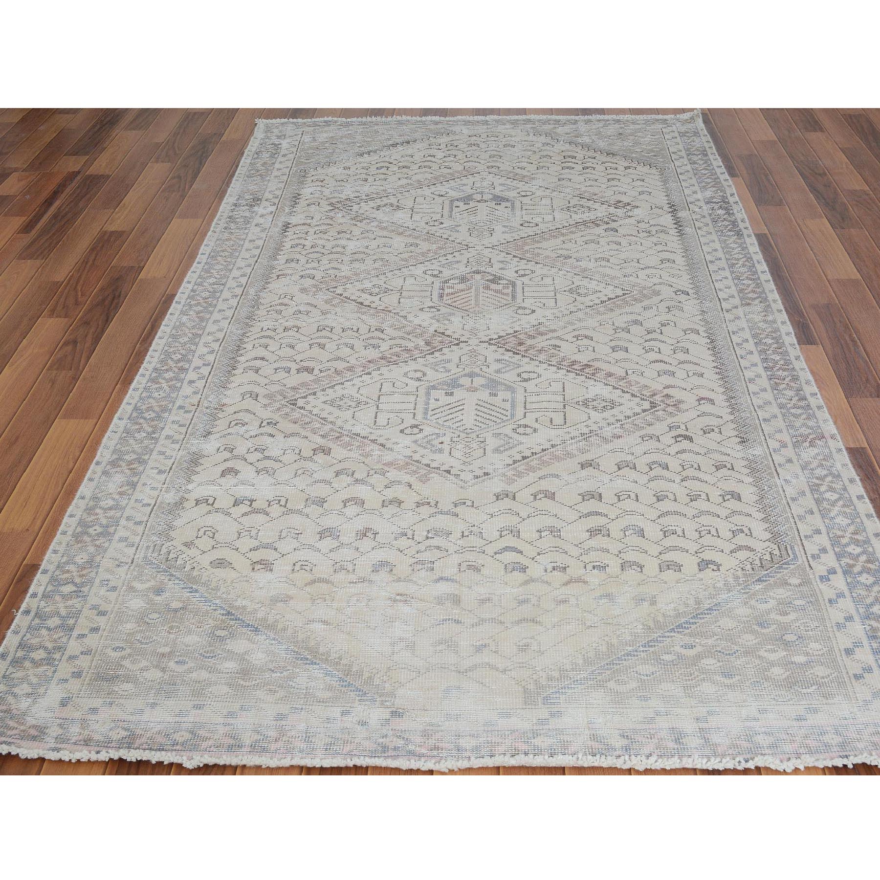 5-x9-7  Natural Color Vintage And Worn Down Shiraz Runner Pure Wool Hand Knotted Oriental Rug 