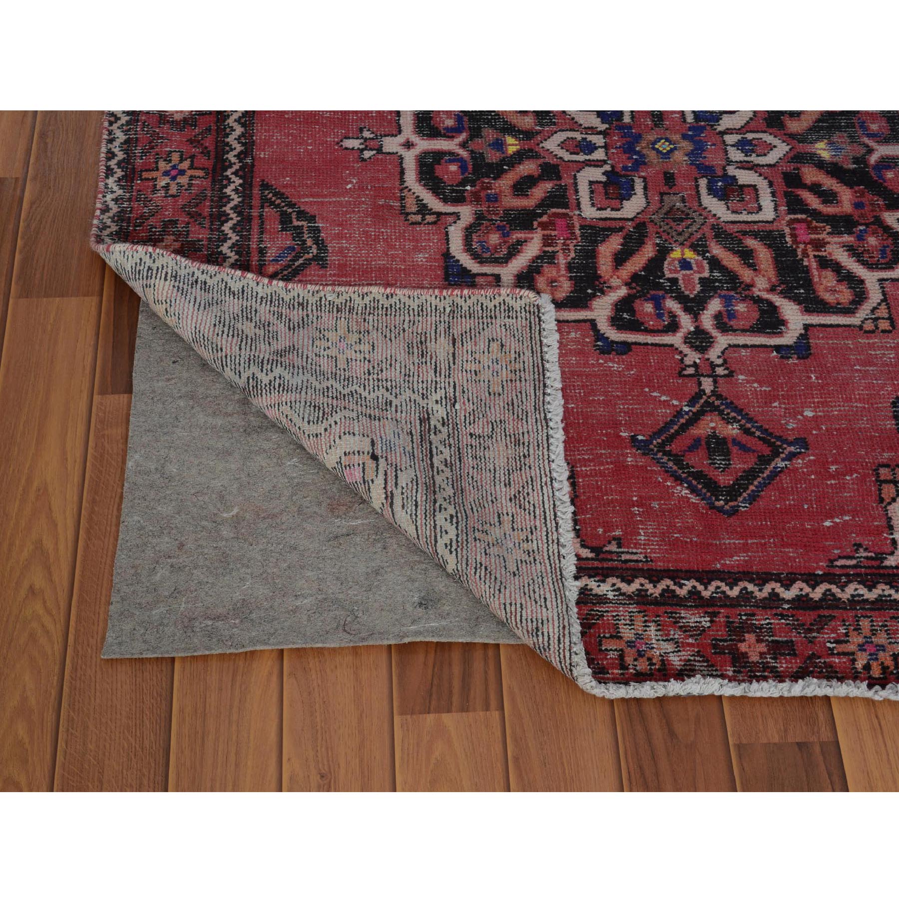 4-x8-6  Pink Old And Worn Down Persian Bakhtiari Pure Wool Hand Knotted Runner Oriental Rug 