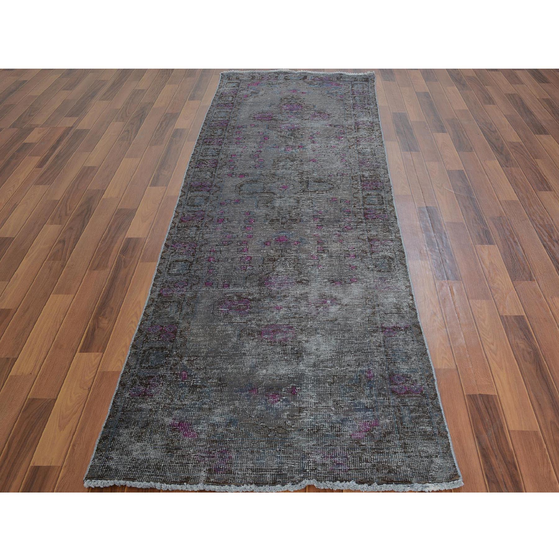 3-2 x10-3  Touch of Pink Vinatge And Worn Down Persian Tabriz Runner Hand Knotted Bohemian Rug 