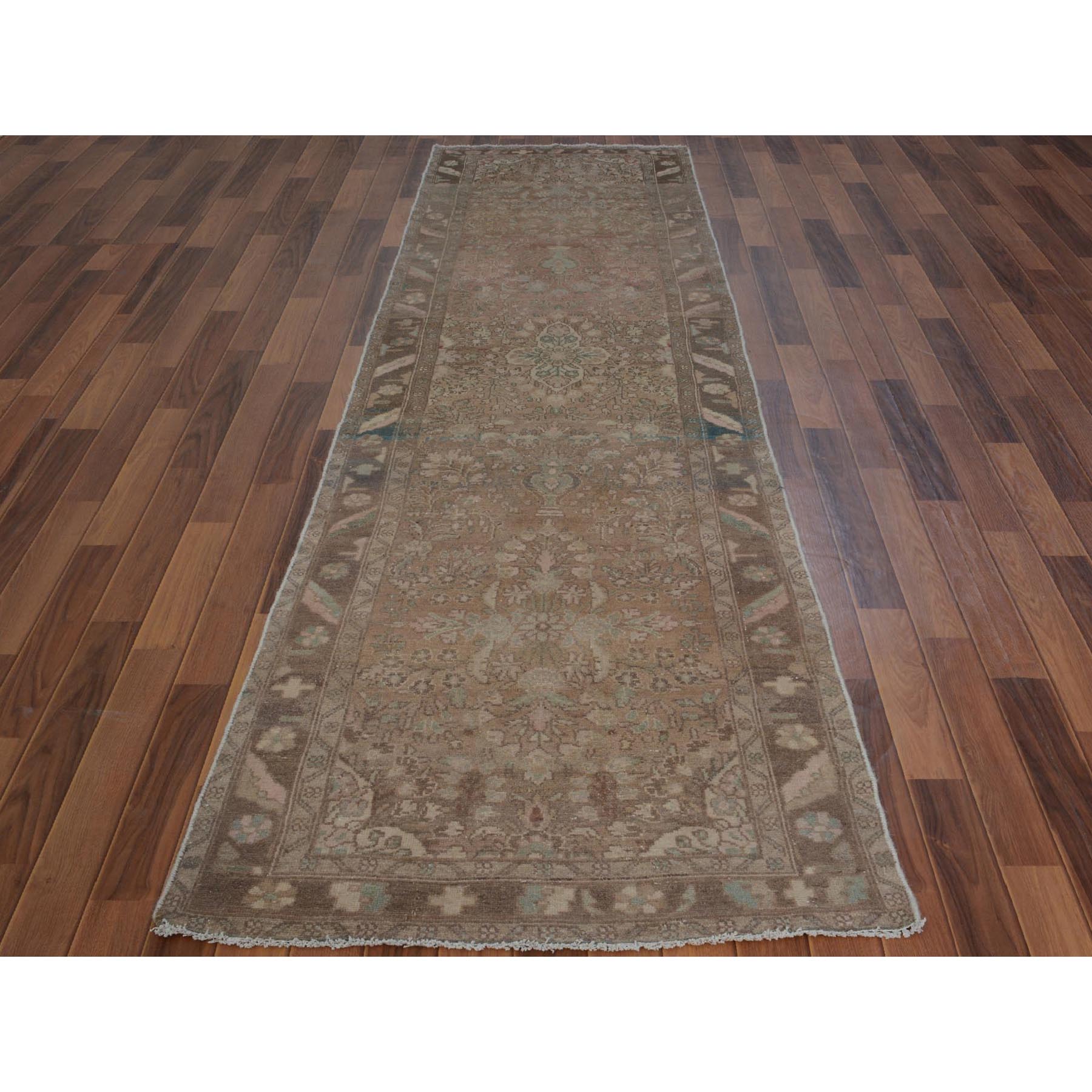 3-x11-2  Earth Tones Old And Worn Down Persian Lilahan Hand Knotted Runner Oriental Rug 
