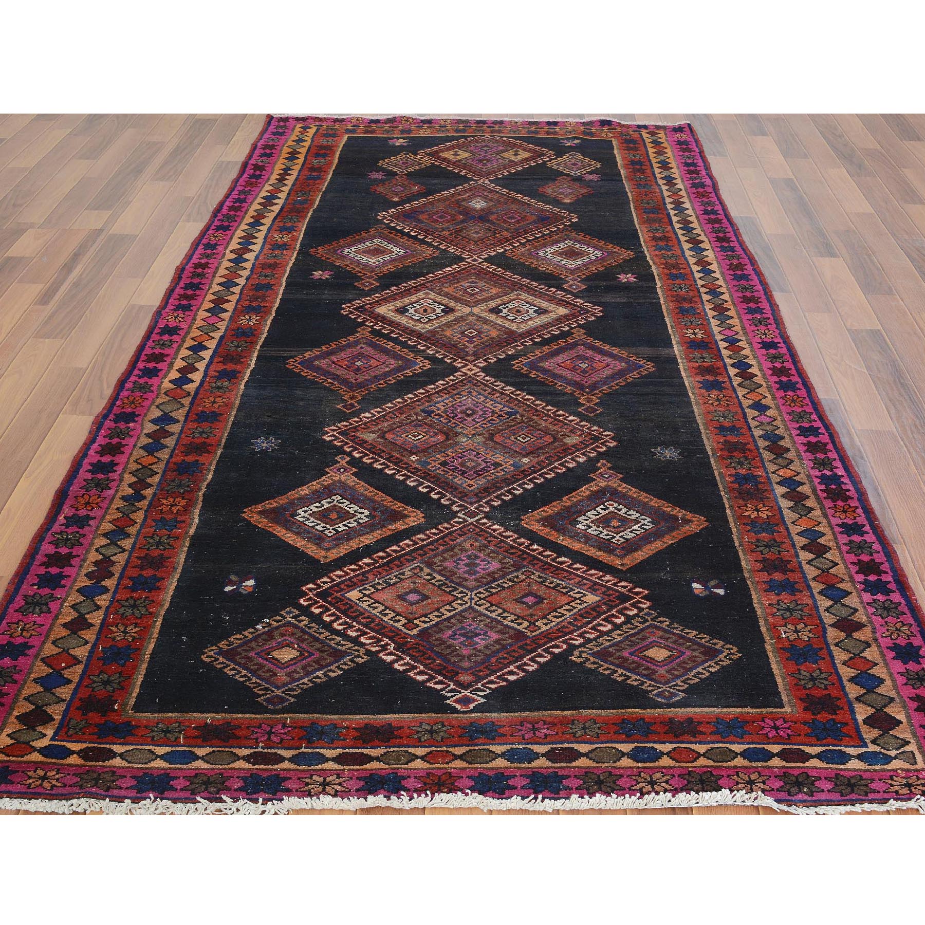 5-x10-2  Colorful Vintage And Worn Down Persian Bakhtiari Hand Knotted Wide Runner Oriental Rug 